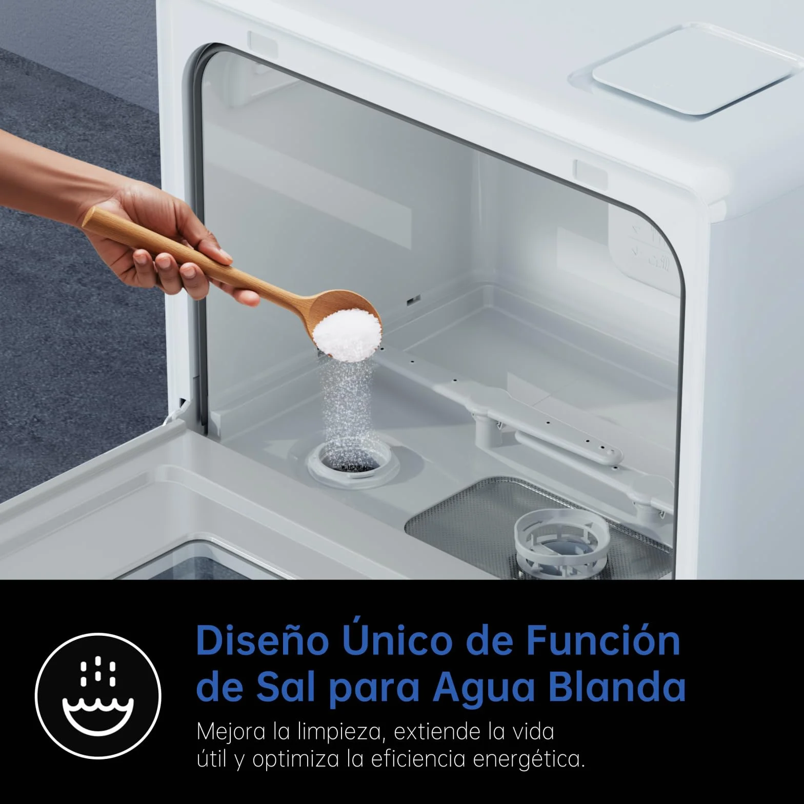 AIRMSEN Lavavajillas Portátil Pequeño con 7+2 Programas, Función de Sal Absoftante Depósito de 5L Control Táctil y Pantalla LED, Para Cocinas, Apartamentos y Dormitorios, Blanco