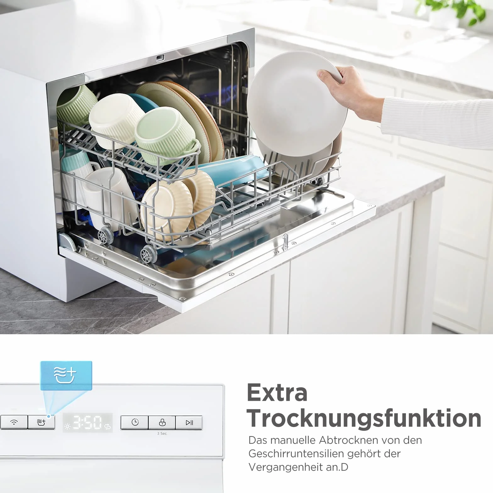 Midea Lavavajillas Pequeño Blanco 55 cm para 5 servicios - Lavavajillas Compacto y Portatil sin Instalación - Lavaplatos, 6 Programas, Filtro Antibacterias