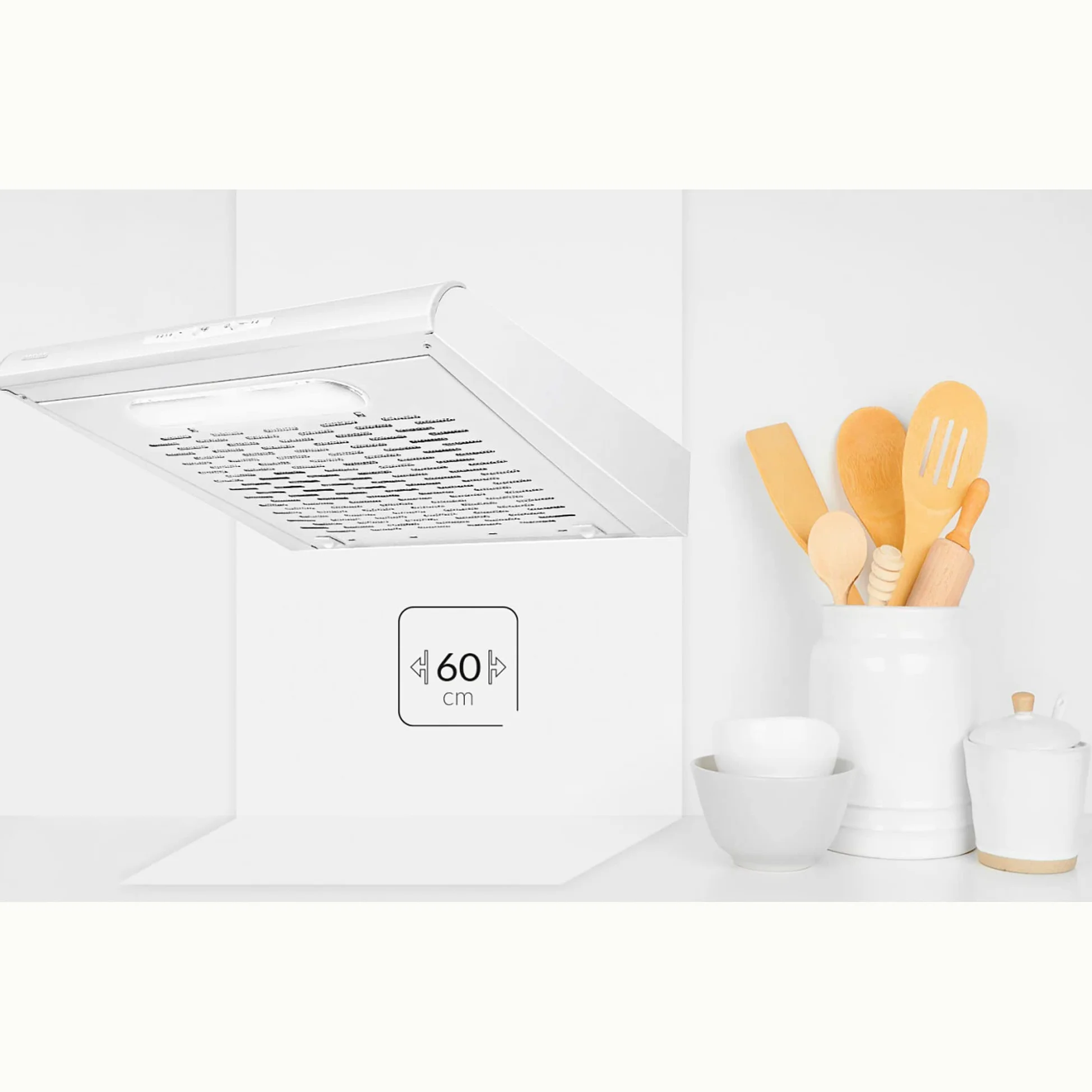 MPM-51-PX-68 Campana Extractora Bajo Mueble Cocina 50cm, Extractor Humos Empotrado 175m3 Evacuación al Exterior y Recirculación, Filtro de Carbono Opcional, 3 Velocidades Extracción, LED, Blanca