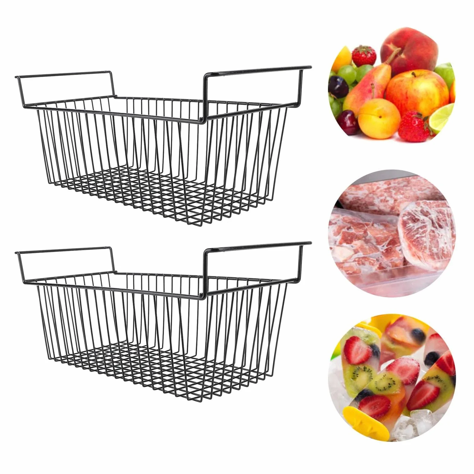 TOPINCN 2 Contenedores Organizadores para Congelador, Cesta de Almacenamiento para Congelador Apilable, Divisor de Almacenamiento de Alambre de Metal para (Largo 70 cm x ancho 30 cm x