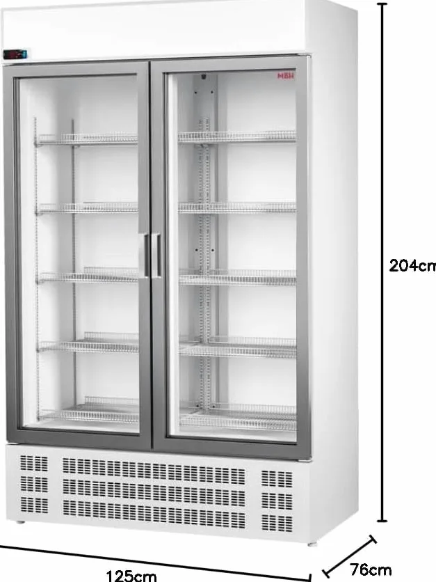 MBH - Nevera expositora vertical POTENCIADA doble puerta de cristal para hostelería. Armario frigorífico expositor refrigerado dos puertas abatibles para la restauración.