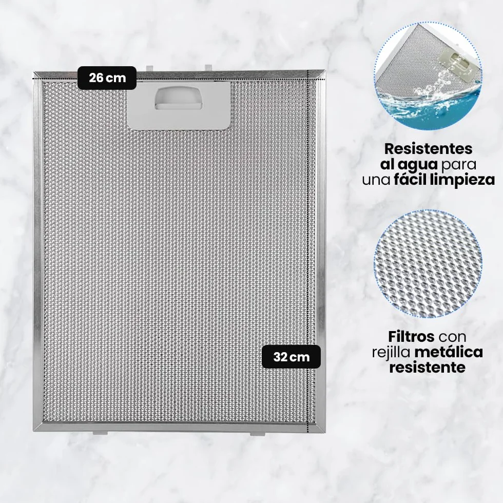Pack 3 Filtros para Campana Extractora de Cocina | 02800905 | Compatible con Cata, Apelson y Nodor | de Aluminio Resistente | 320x260mm | Color Plata (3 unidades)