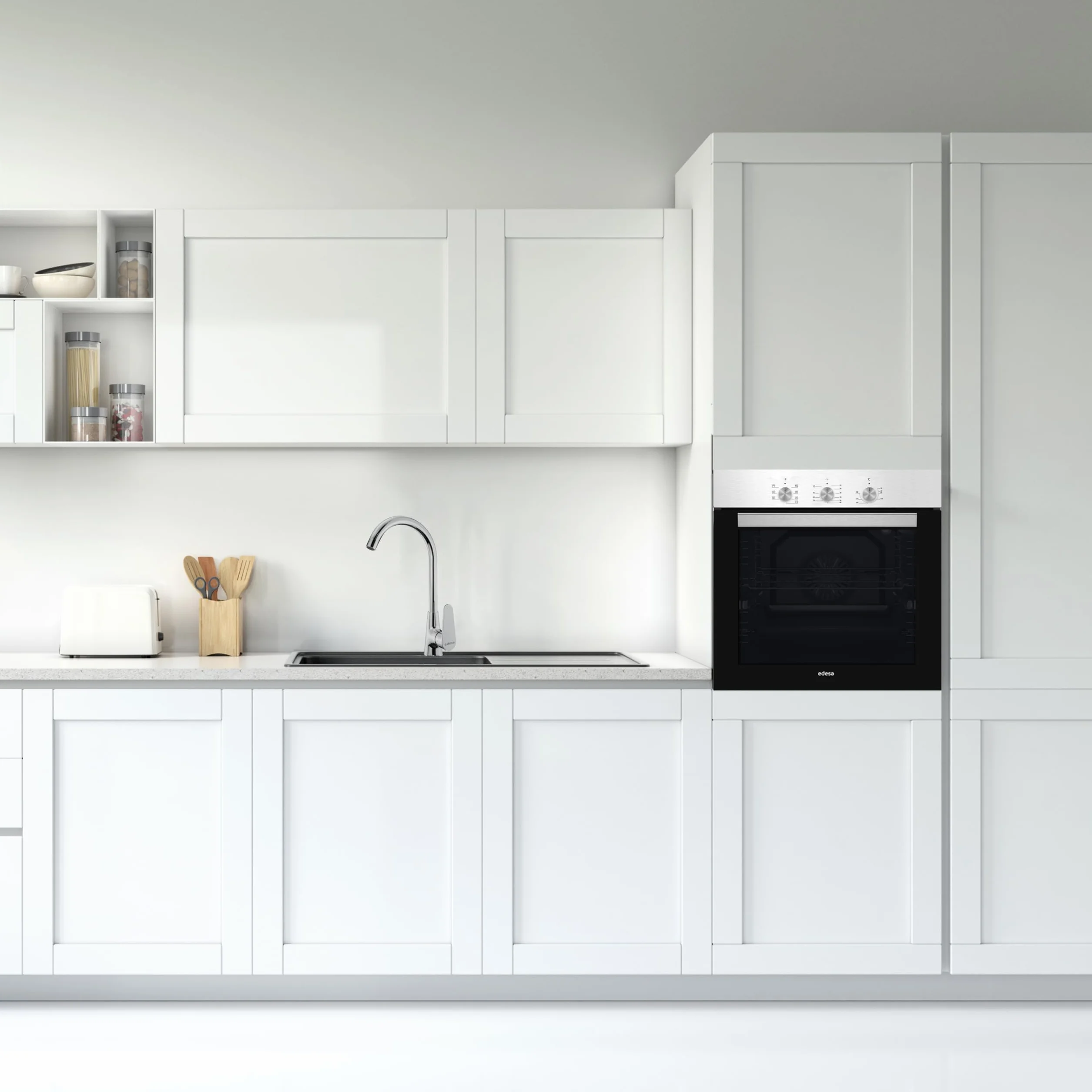 Edesa Horno Multifunción EOE-6020 X/A Capacidad 80L 7 Programas Cocinado Puerta Cristal Panel Control Inoxidable Fácil Limpieza Incluye Guías Laterales 2 Bandejas Rejilla Cromada Acabado Cristal Negro