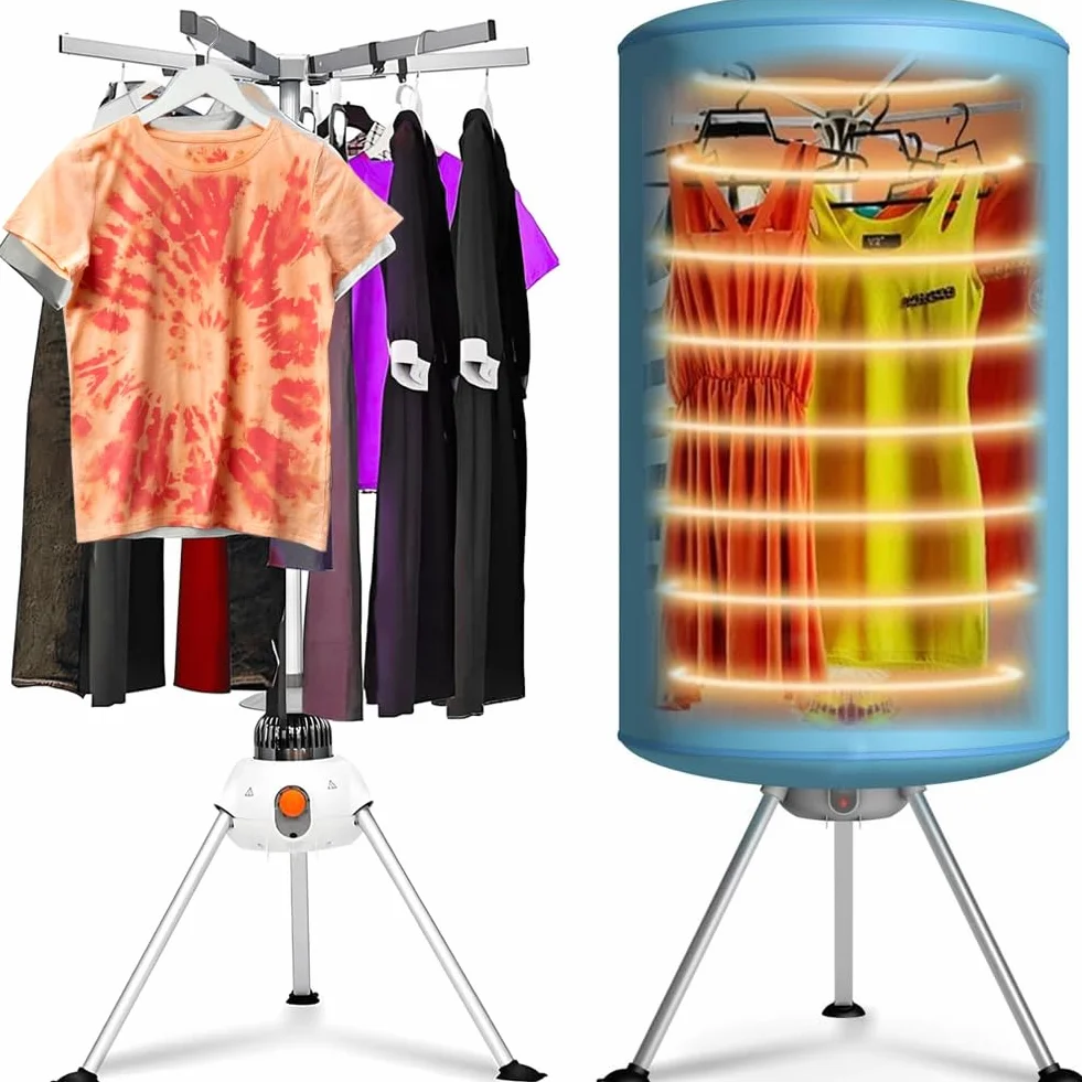 BAKAJI Secadora eléctrica de Globo, secador de Ropa de Aire Caliente, Potencia 900 W con Temporizador de 180 min y Doble ventilación, tamaño 150 x 65 cm