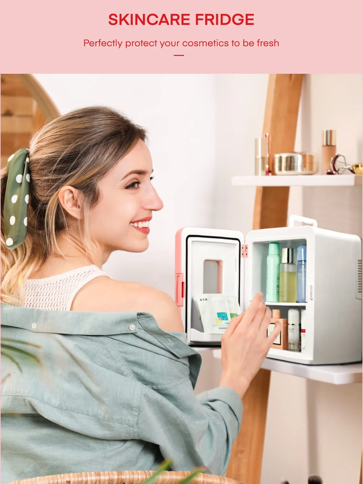 NORTHCLAN Mini Nevera Portatil, 15L Nevera Pequeña, 12V/230V, Funciones Enfriar y Calentar, Mini Frigorífico para Coches, Oficinas y Dormitorios, Cosméticos y Cervezas, Modo Max y ECO, Rosa