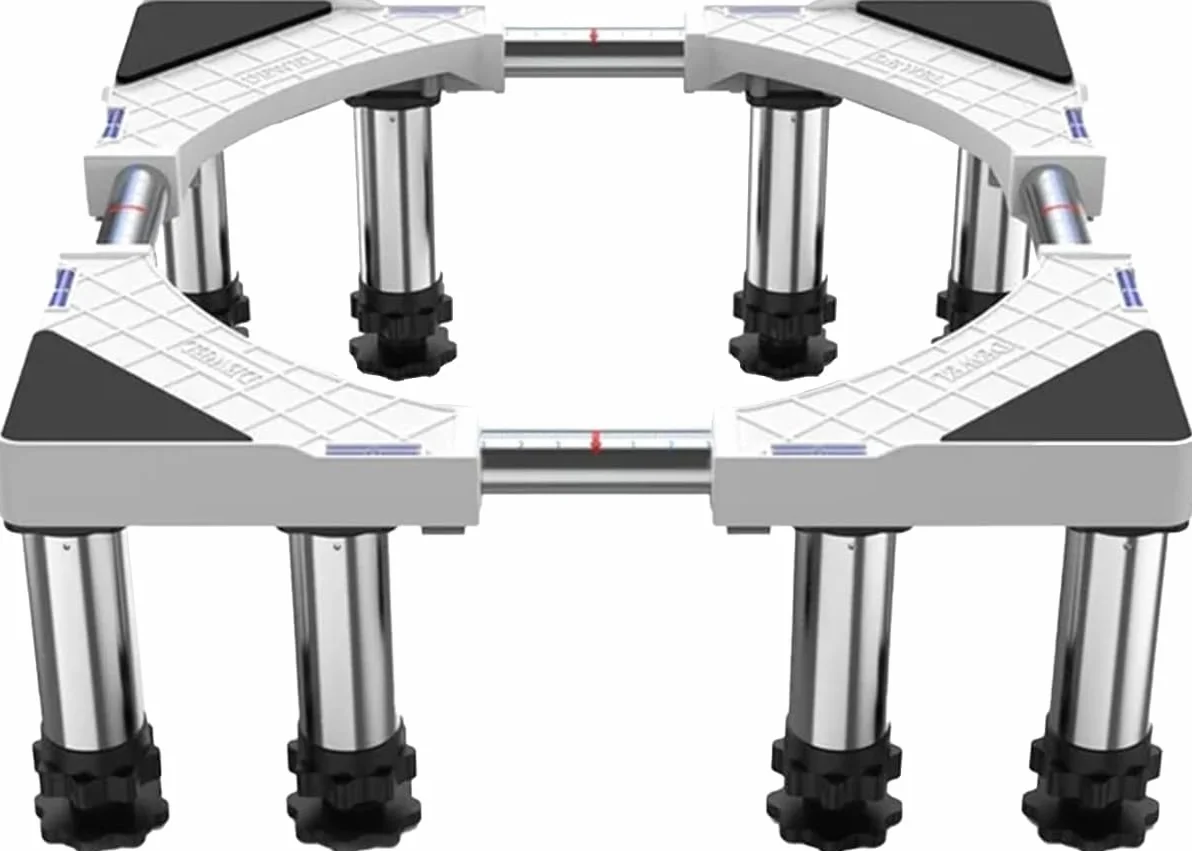 DEWEL Base de la Lavadora de 8 Pies, Carga de 500 kg, Base de la Lavadora del Refrigerador Ajustable, Secadora y Congelador, Longitud Ajustable 43 - 57 cm, Altura 18 - 20 cm, Tubería Cuadrada