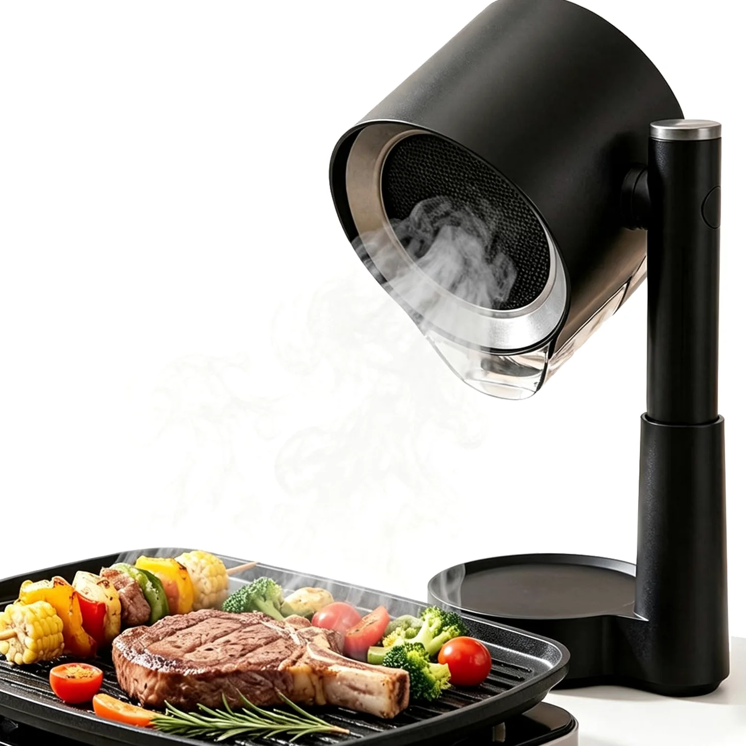 Campana extractora de mesa, campana extractora portátil con caja de recogida de aceite y filtro extraíble, altura y ángulo y 3 velocidades ajustables, 3600 rpm de velocidad máxima para camping