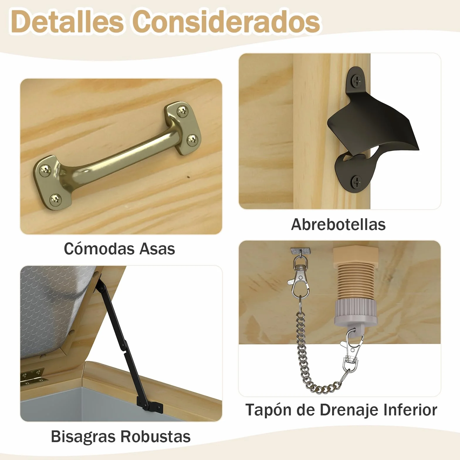 GOPLUS Nevera de Madera para Patio, Refrigerador de Bebidas de 51 L con Asas y Abridor de Botellas, Nevera de Hielo al Aire Libre para Fiesta, Patio, Junto a la Piscina y Barbacoa, Marrón Rústico