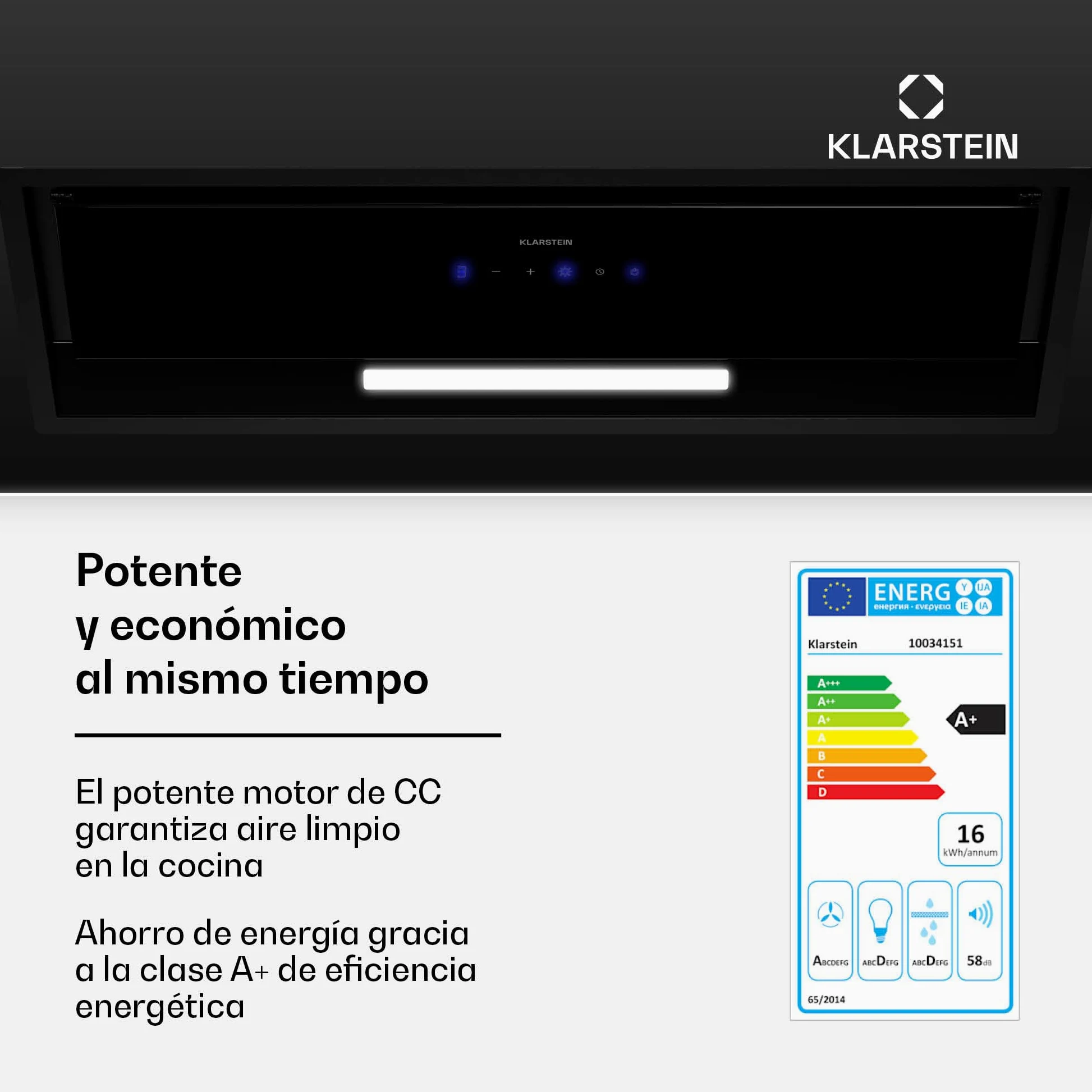 Klarstein Ventimate Campana Integrada, 85cm Campana Extractora con Control Táctil, 390 m³/h, Eficiencia Energética A+, Motor Silencioso, Luz LED, Filtro de Carbón para Recirculación, Negro