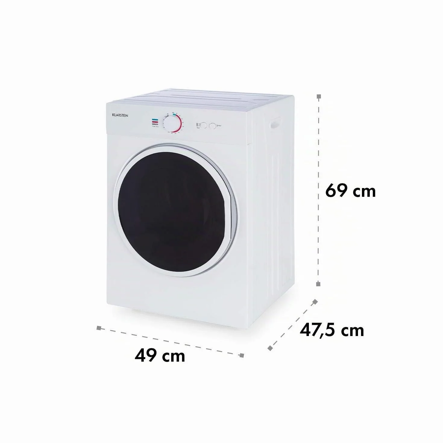 Klarstein Jet Set - Secadora de ropa por salida de aire, Potencia 1020 W, 2 niveles, Temporizador 20-200 min., Tambor de acero inoxidable, Capacidad 3 kg, 60 dB, 49 x 69 x 47,5 cm, Blanco seda
