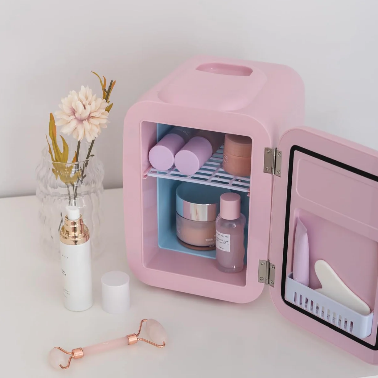 Flamingueo Nevera Pequeña - Mini Nevera 4L, Nevera Cosmeticos, 12V/220V, Mini Neveras Para Habitacion, Nevera Skincare