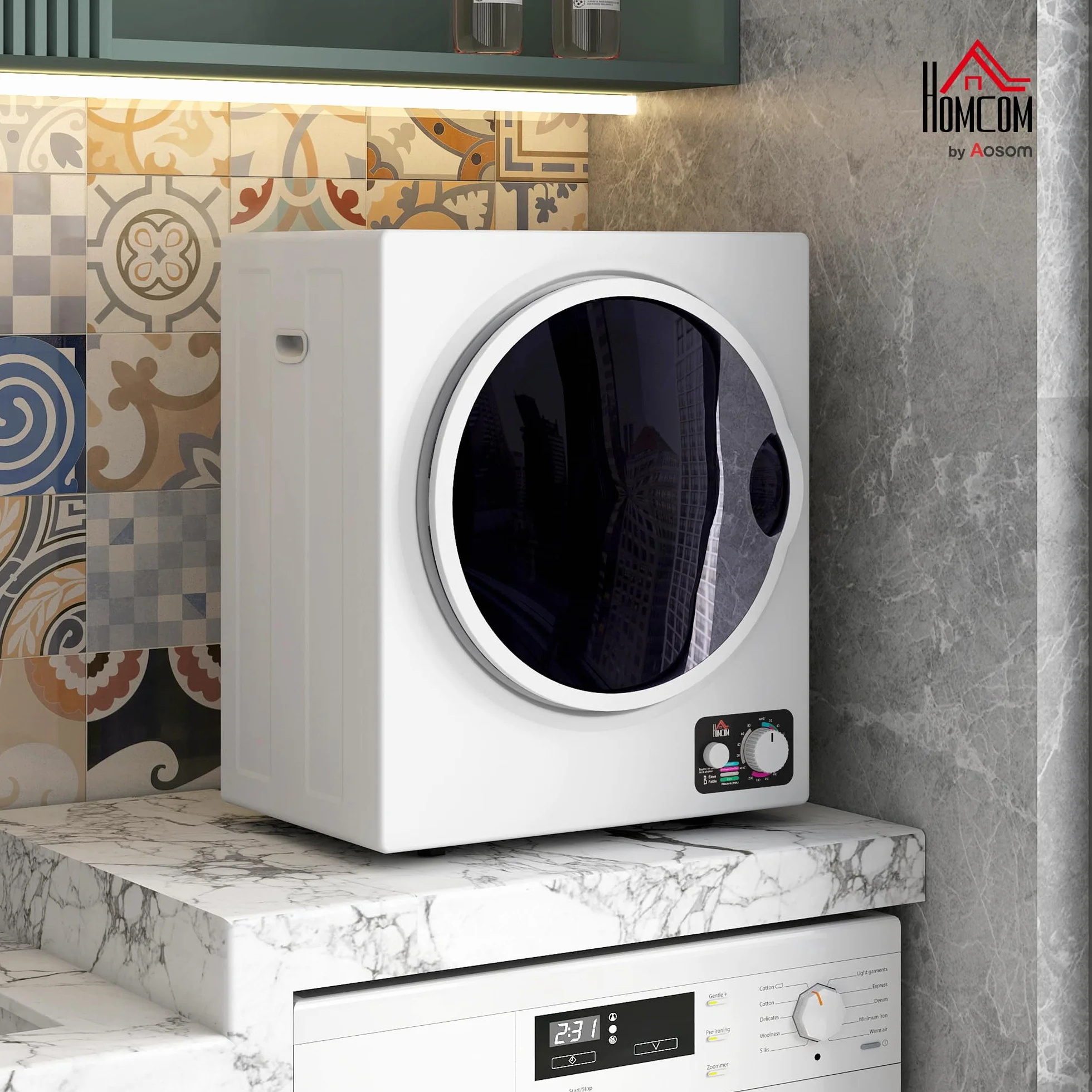 HOMCOM Secadora portátil con tubo de evacuación, secadora eléctrica 850 W, 4 Kg, 4 modos de secado, 2 niveles de calentamiento, tambor de acero inoxidable, instalación en pared, para apartamento
