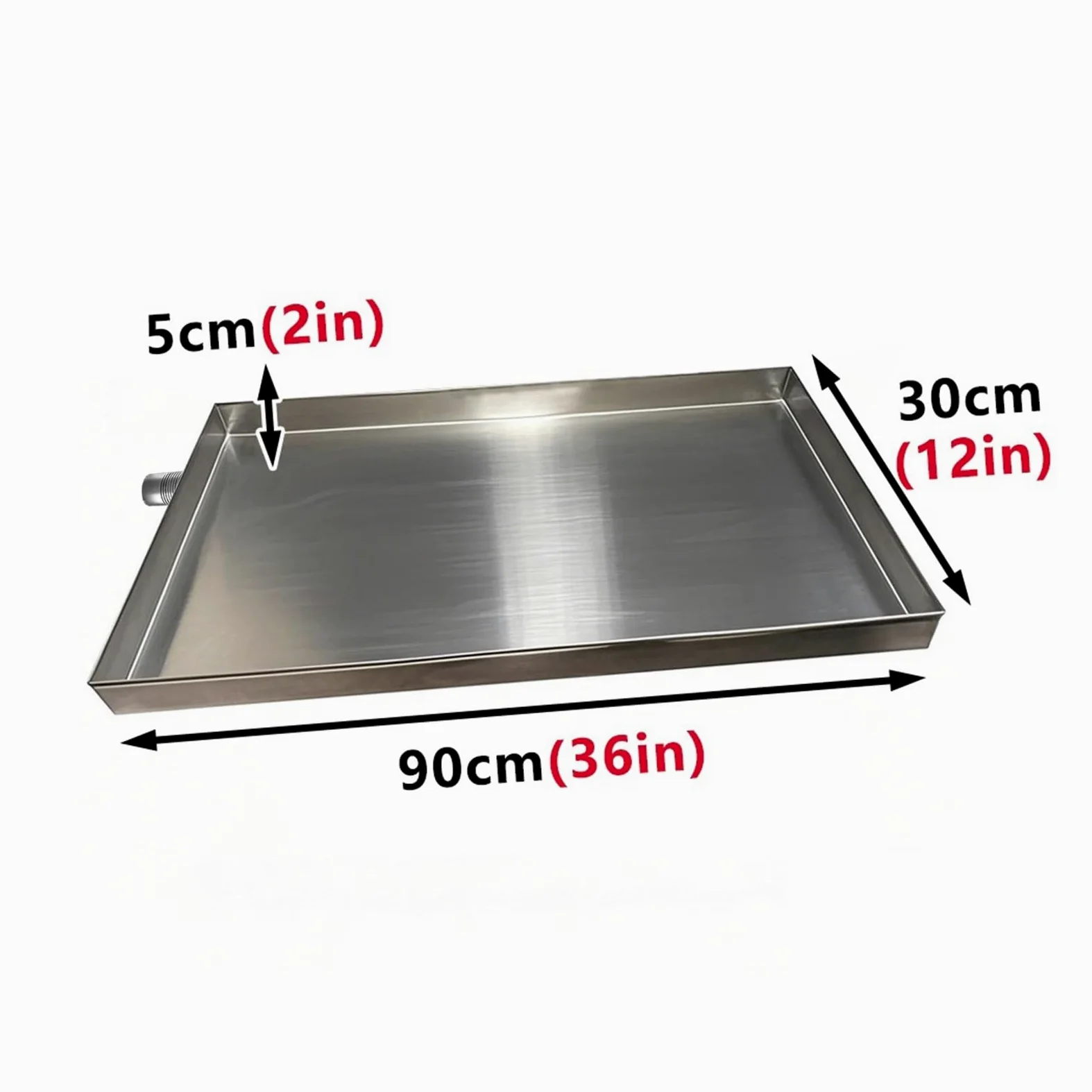 Bandeja de goteo para lavadora, Acero inoxidable 304. Bandeja de drenaje CA con manguera 2 m, varios tamaños(60x90cm(24x36in))