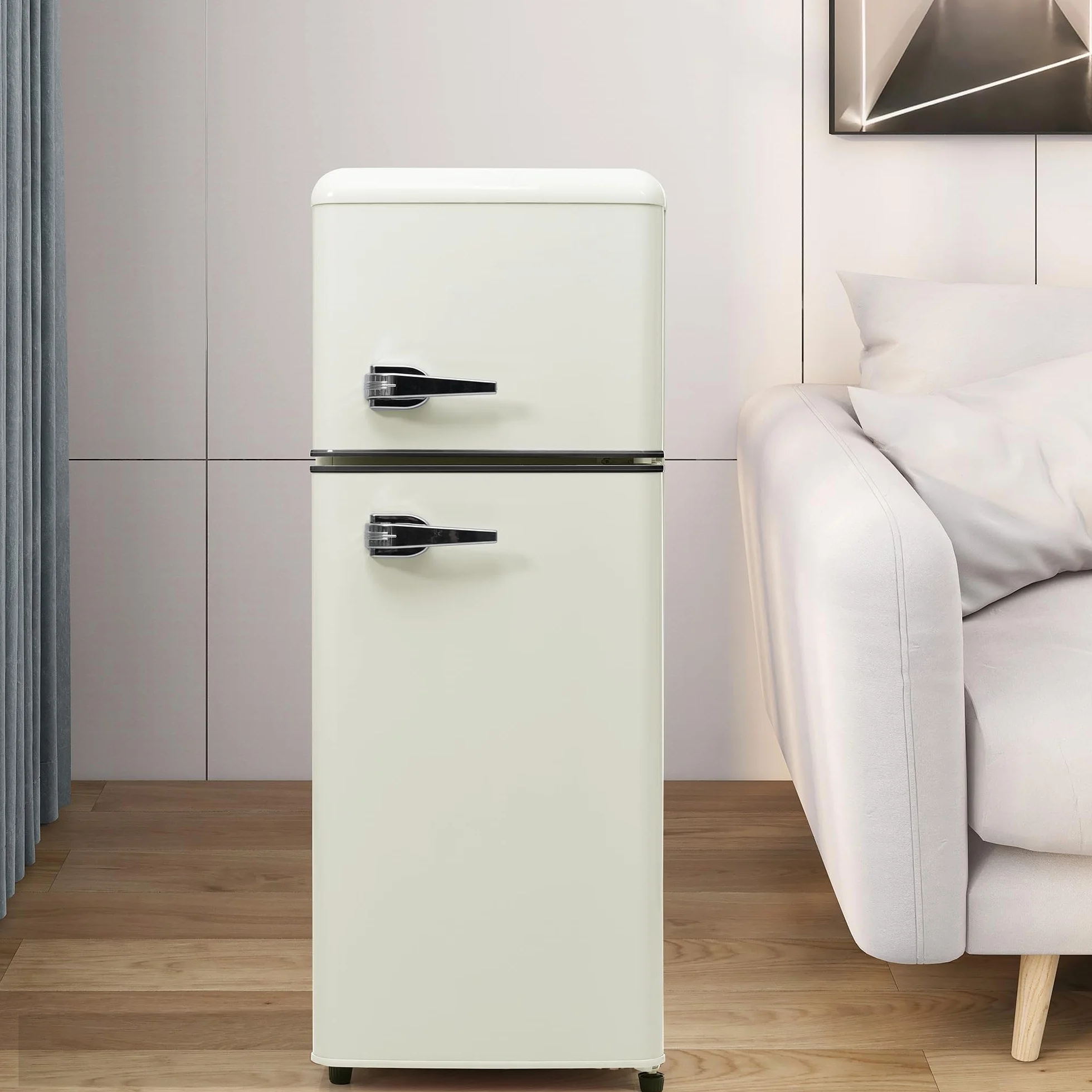 Merax Frigorífico de 2 puertas, 92 litros, congelador 28 l, 105,5 cm de altura, LED, estantes de vidrio ajustables, 116 kWh/año, silencioso 45 dB, compacto y energéticamente eficiente, para cocina