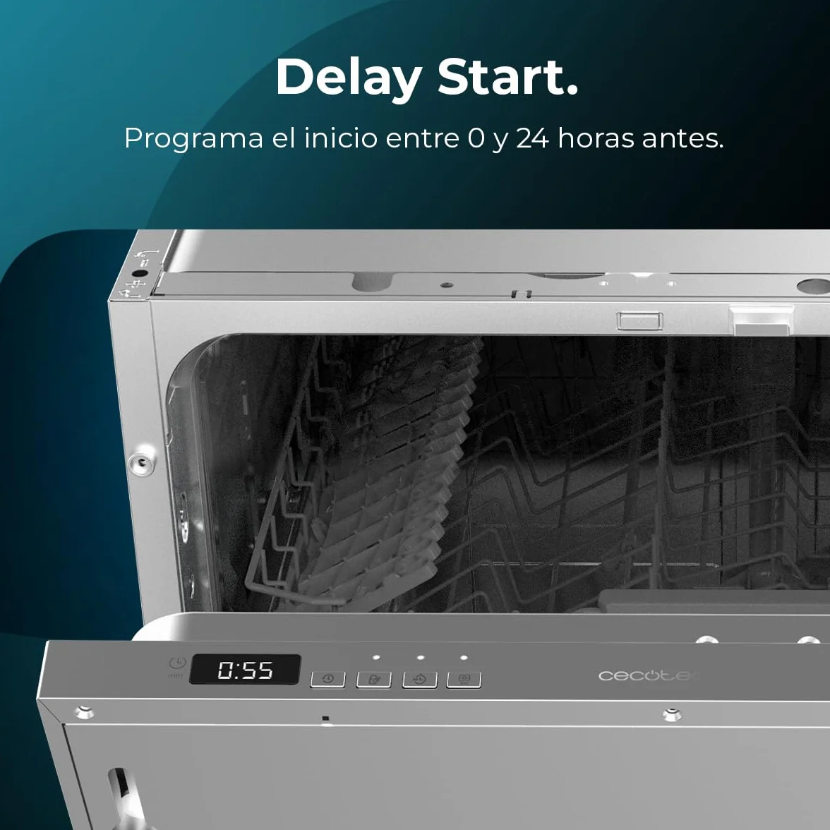 Cecotec Lavavajillas Integrable 60cm Bolero Aguazero 6110 Full-BI. 1850W, 12 Cubiertos y 7 Programas, Función Media Carga, Programa 3 en 1, Delay Start, Dry+ y ChildLock, Cesta para Cubiertos