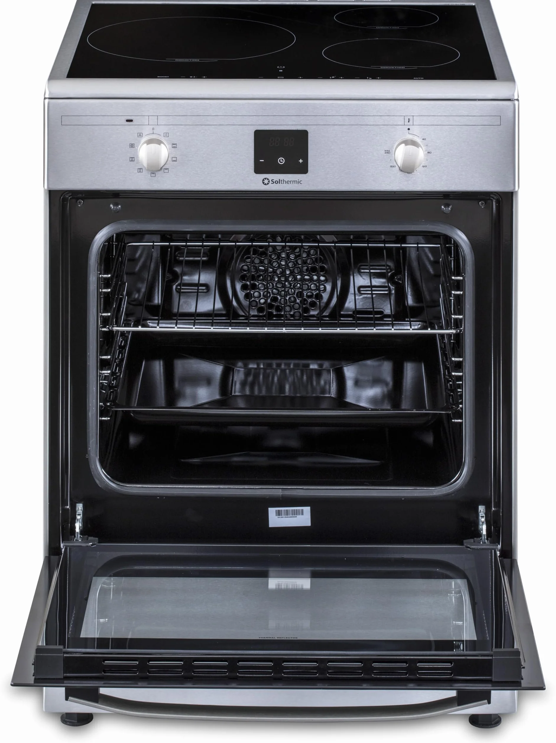 INDUCCION SOLTHERMIC COCINA VTI60 ACERO INOXIDABLE/HORNO GRAN CAPACIDAD CON TURBO 60L / FUNCIONES BOOSTER, ALTA POTENCIA, CALENTAMIENTO RÁPIDO / 3 ZONAS (1 GRAN ZONA) / BAJO CONSUMO (A)