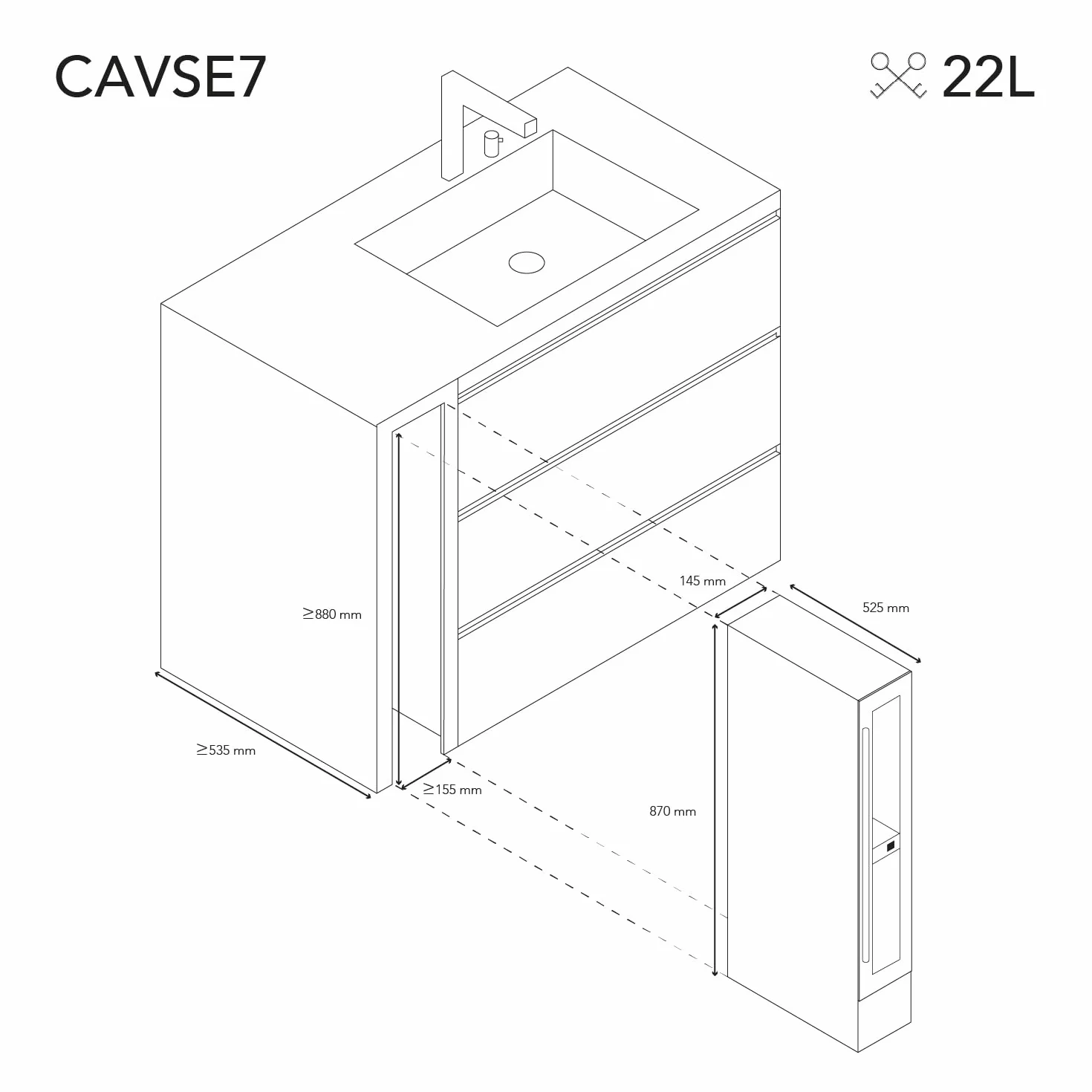 LES PETITS CHAMPS Cantina para 7 botellas CAVSE7 Capacidad de 22L, Puerta de acero inoxidable, Regulación de temperatura de 5°C a 22°C, Iluminación LED, Anti-UV, 6 estantes