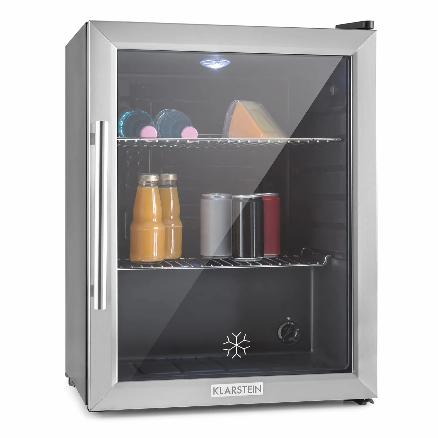 KLARSTEIN Nevera Pequeña Puerta Cristal Habitaciones, Nevera Portatil Electrica, Mini Nevera Pequeña para Bebidas, Frigorificos Pequeños 60L, Mini Frigorifico con Estantes, Neveras Pequeñas
