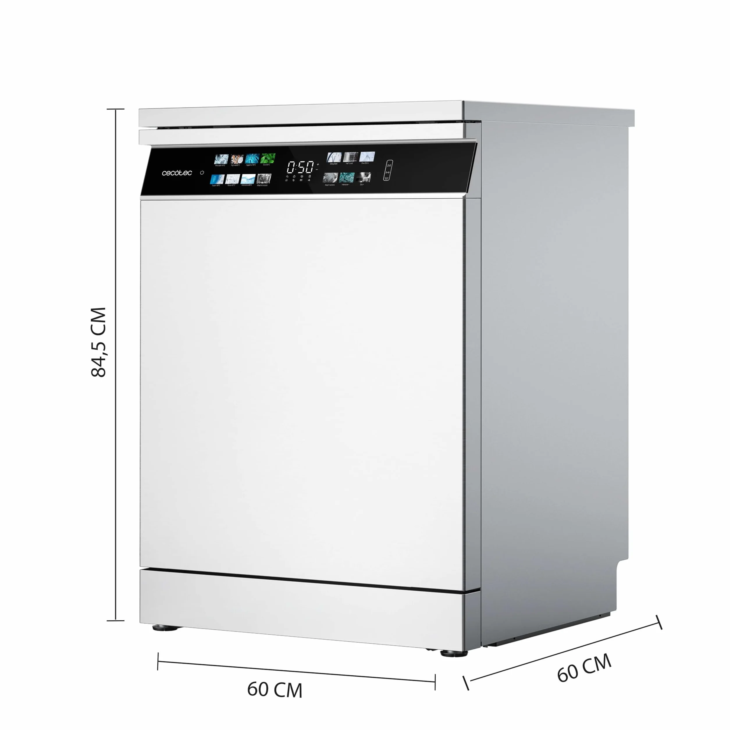 Cecotec Lavavajillas 60 cm Libre Instalación Bolero Aguazero 6700 B, 15 Cubiertos, Motor Inverter Plus, Blanco