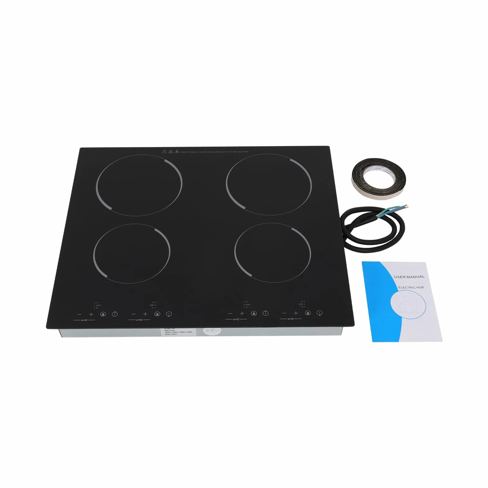 Placa vitrocerámica de 4 zonas, 6000 W, 60 cm de inducción, con sensor táctil de control, placa de cocción empotrable, sin marco, para teteras, ollas de aluminio, ollas de cristal, etc.