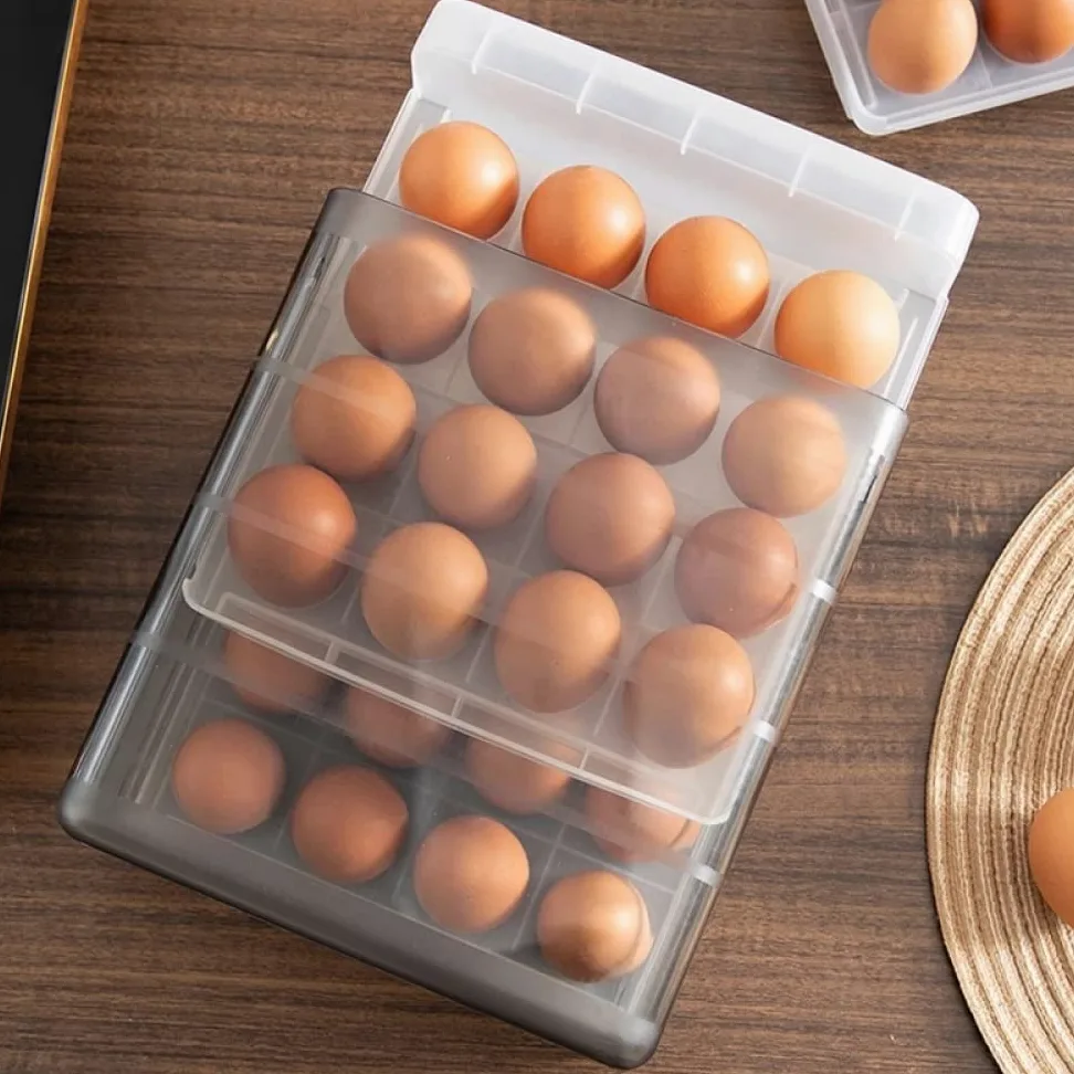 Bandeja de plástico para huevos, Caja de almacenamiento huevos con cajón doble capa, 16/32 rejillas transparentes, 24x21,5x14cm for refrigerador