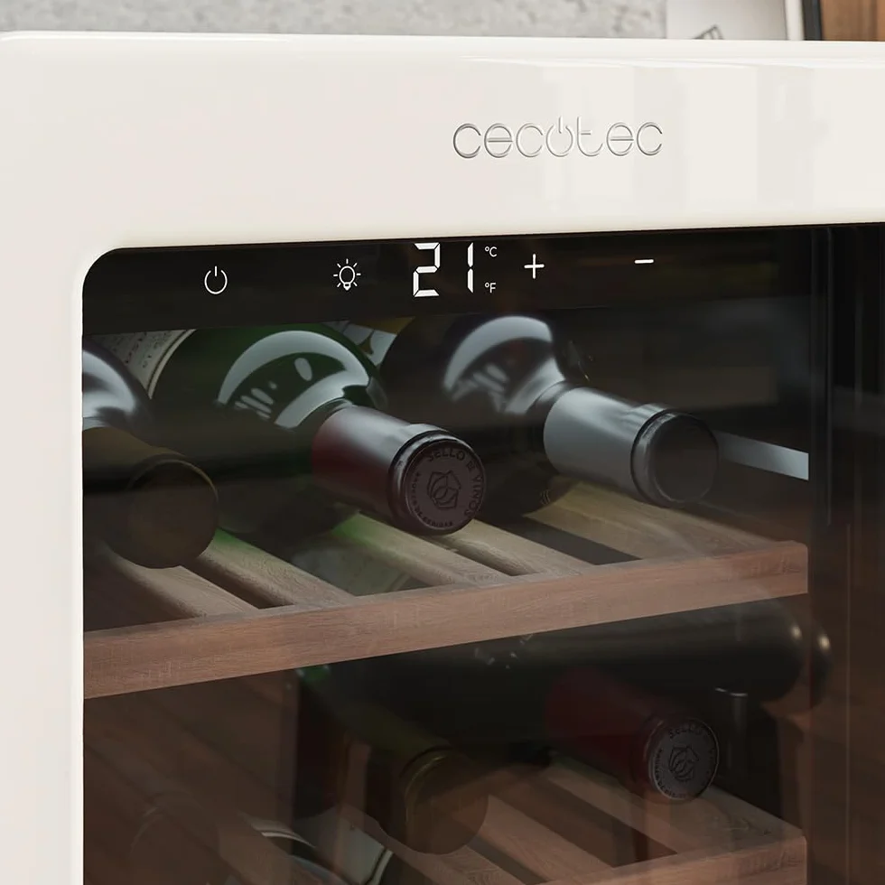Cecotec Vinoteca 18 Botellas Retro Bolero Grandsommelier Origin 18 Hit Beige. Acabado En Beige Control Led, Temp. 5-20ºC, Compresor, NoFrost, Estantes Madera, Luz Interior, Ventilación