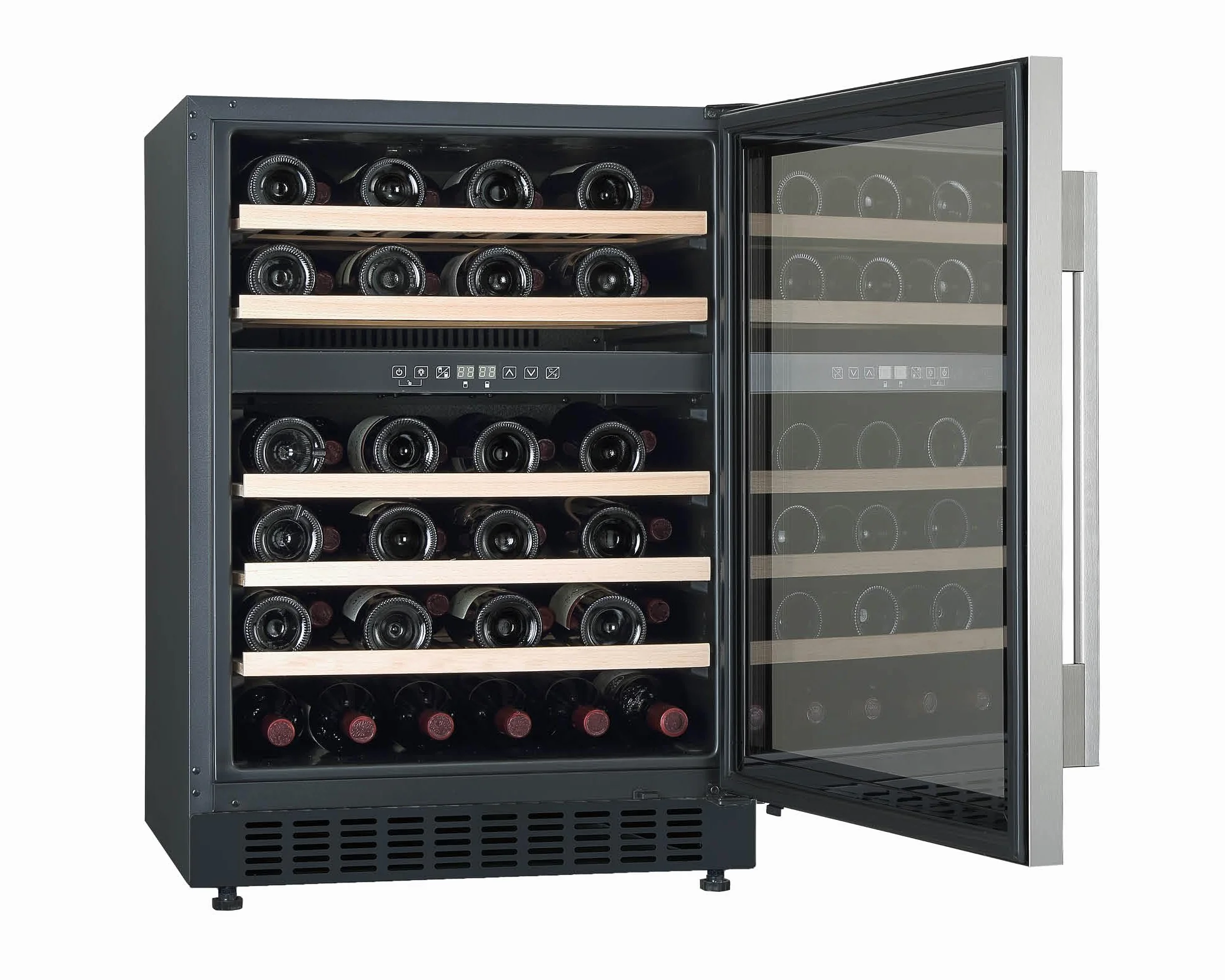 Cata Vinoteca VI 59082 BK No Frost Capacidad 46 Botellas Control Electrónico de Temperatura Panel Touch Control Digital Luz Interior LED Puerta Reversible Ventilación Interna Ancho 59,5 cm Color Negro