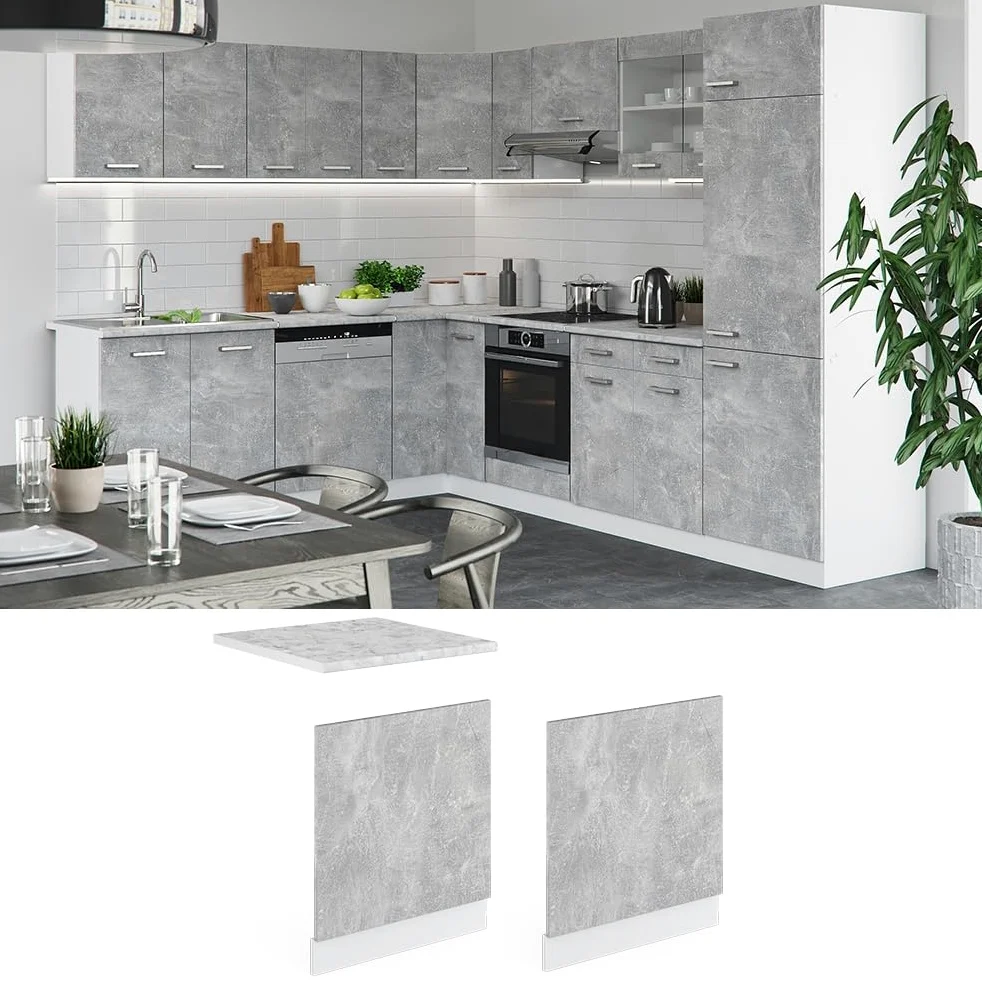 Vicco Panel Frontal R-Line, Hormigón, 60 cm | ET Antracita, para combinación libre dentro de sistemas de cocina modulares