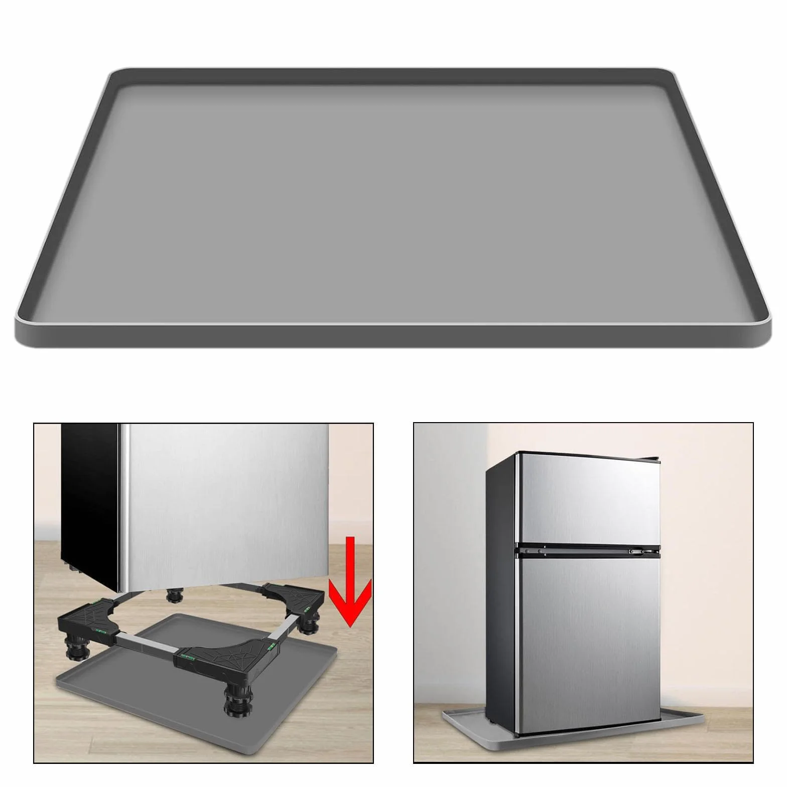 Bandeja de goteo de silicona, alfombrilla de silicona para el suelo del frigorífico, Mini bandeja de goteo multiusos reutilizable para dormitorio, gris, 65x60cm