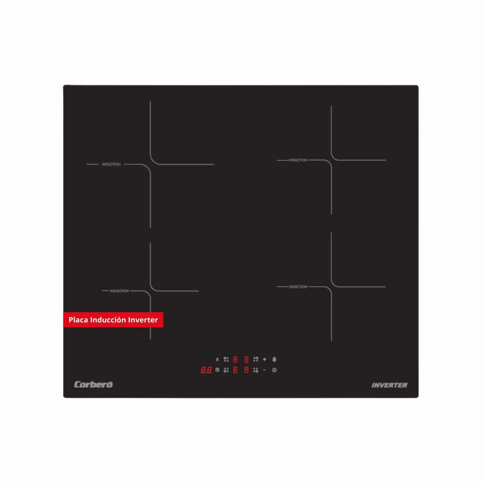 Corberó - Placa de Inducción 60cm | CCIM472 | 7200 W| 4 Zonas | Booster | Inverter | Control Táctil | Temporizador | Bloqueo Infantil | Desconexión automática | Negro
