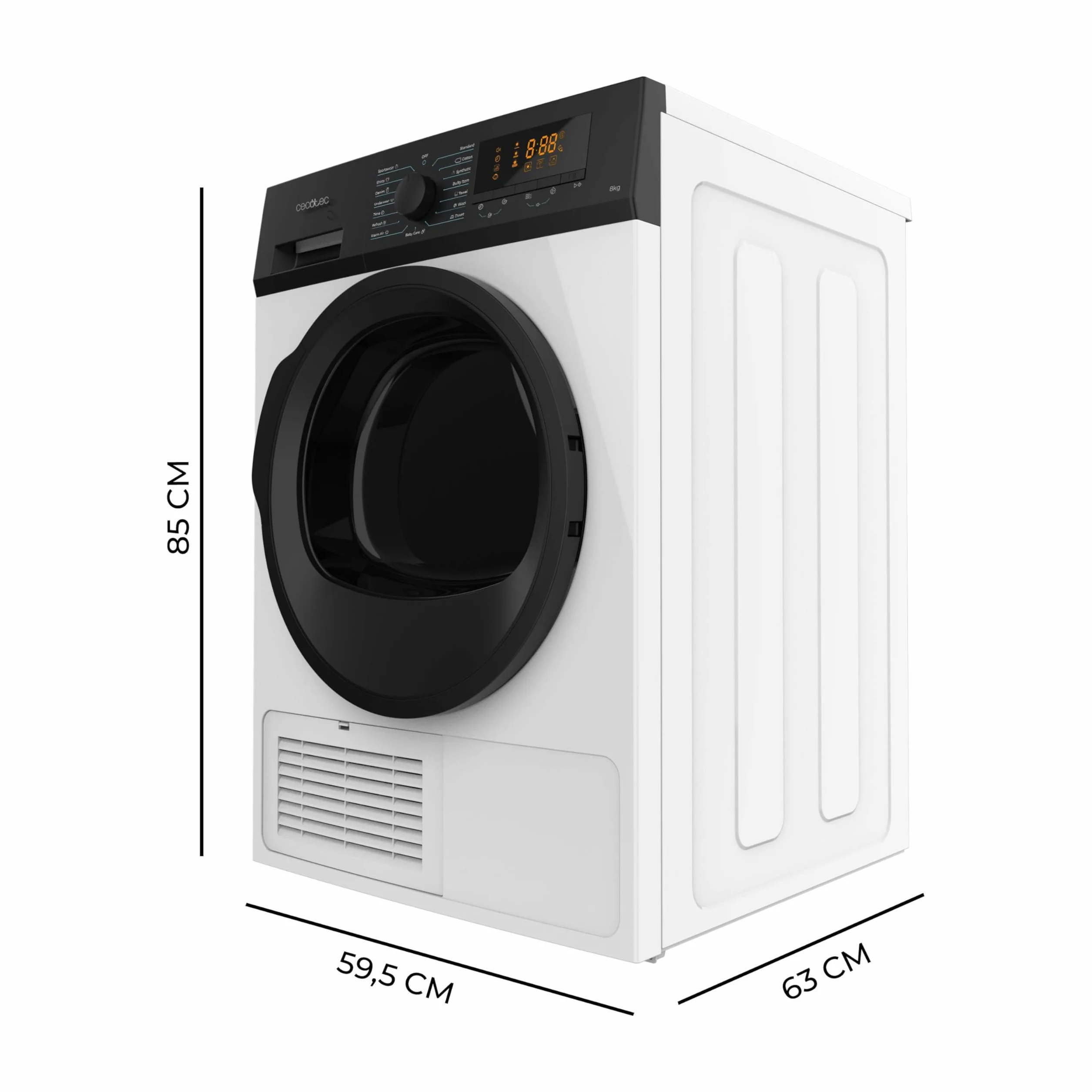 Cecotec Secadora de la Ropa de Condensación 8 kg Bolero DressCode Dry 8200C B. 15 Programas, Secado automático, KidLock, Planchado Fácil, Delay Start, Antiarrugas, Giro Bidireccional, Luz interior
