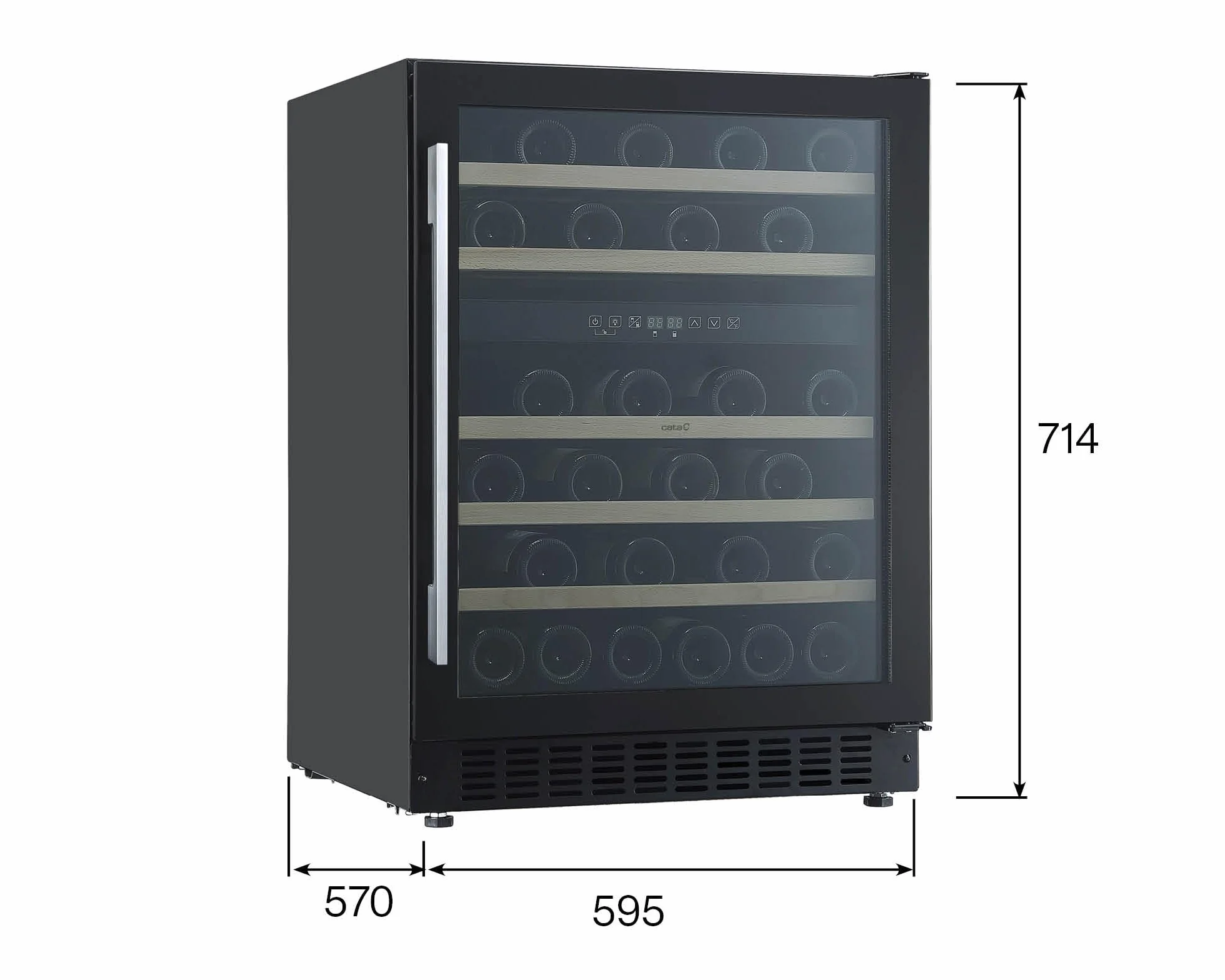 Cata Vinoteca VI 59082 BK No Frost Capacidad 46 Botellas Control Electrónico de Temperatura Panel Touch Control Digital Luz Interior LED Puerta Reversible Ventilación Interna Ancho 59,5 cm Color Negro