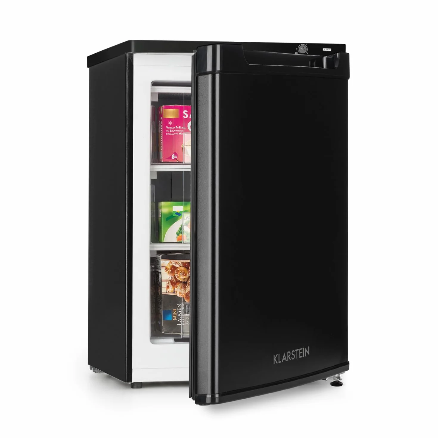 Klarstein Congelador Pequeño Vertical Portatil, Mini Congelador Silencioso Casa y Oficina, Congeladores Capacidad 80 l. con Estante, Eficiencia Energética, Estante, Departamento Hielos y Rascador