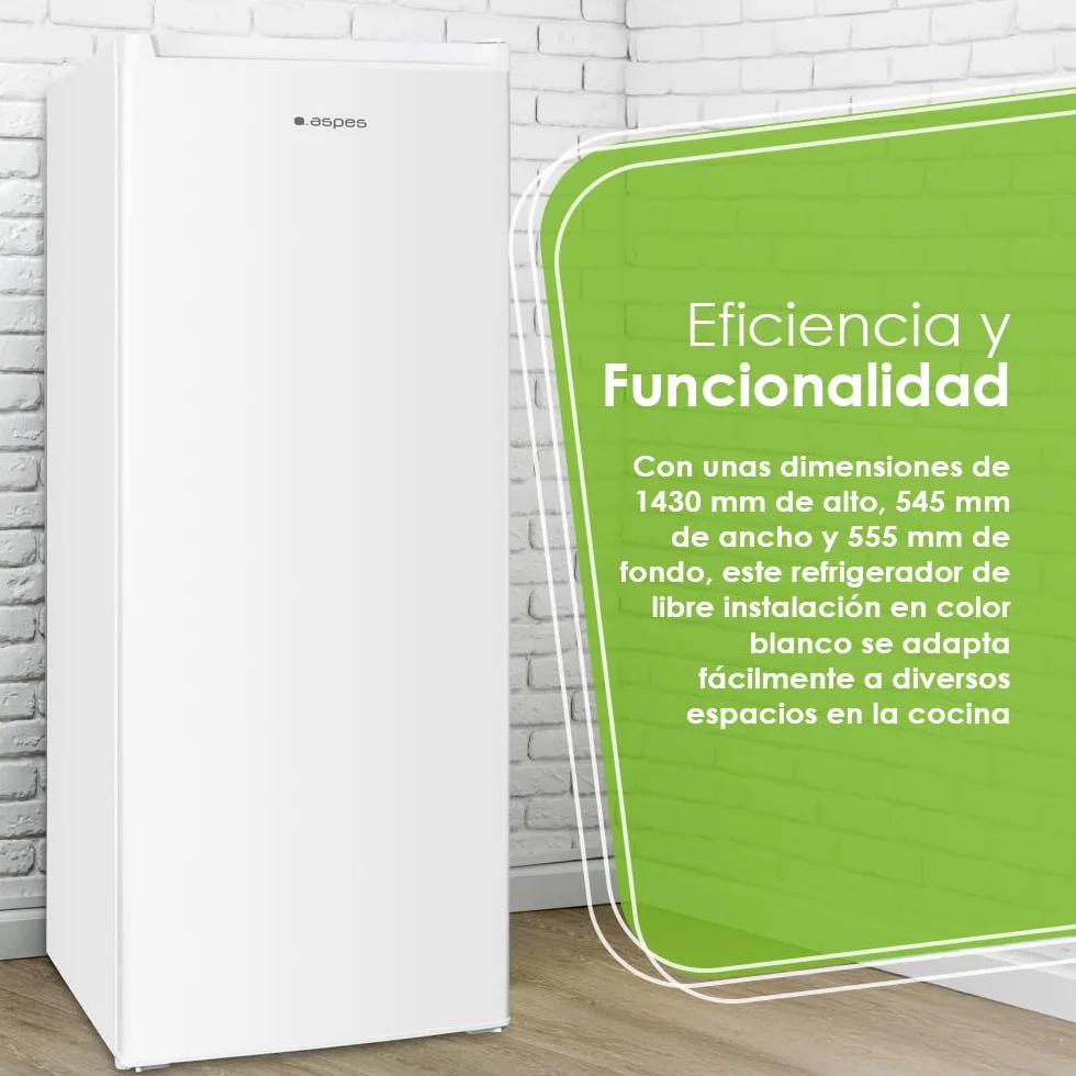 Aspes Frigorífico Refrigerador Blanco AR145501E. Capacidad 242 Litros, Puerta Reversible, Bajo Nivel Sonoro, Eficiencia Energética Clase E