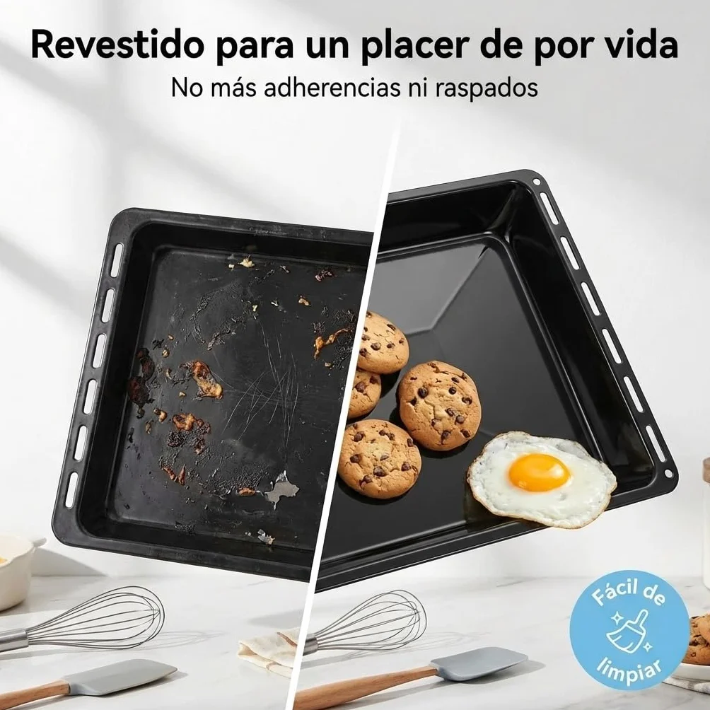 ICQN Set de 2 Bandejas de Horno 42,2x37 cm, Profundidad 3 cm, Compatible con IKEA y Electrolux, Bandejas Esmaltadas para Horno