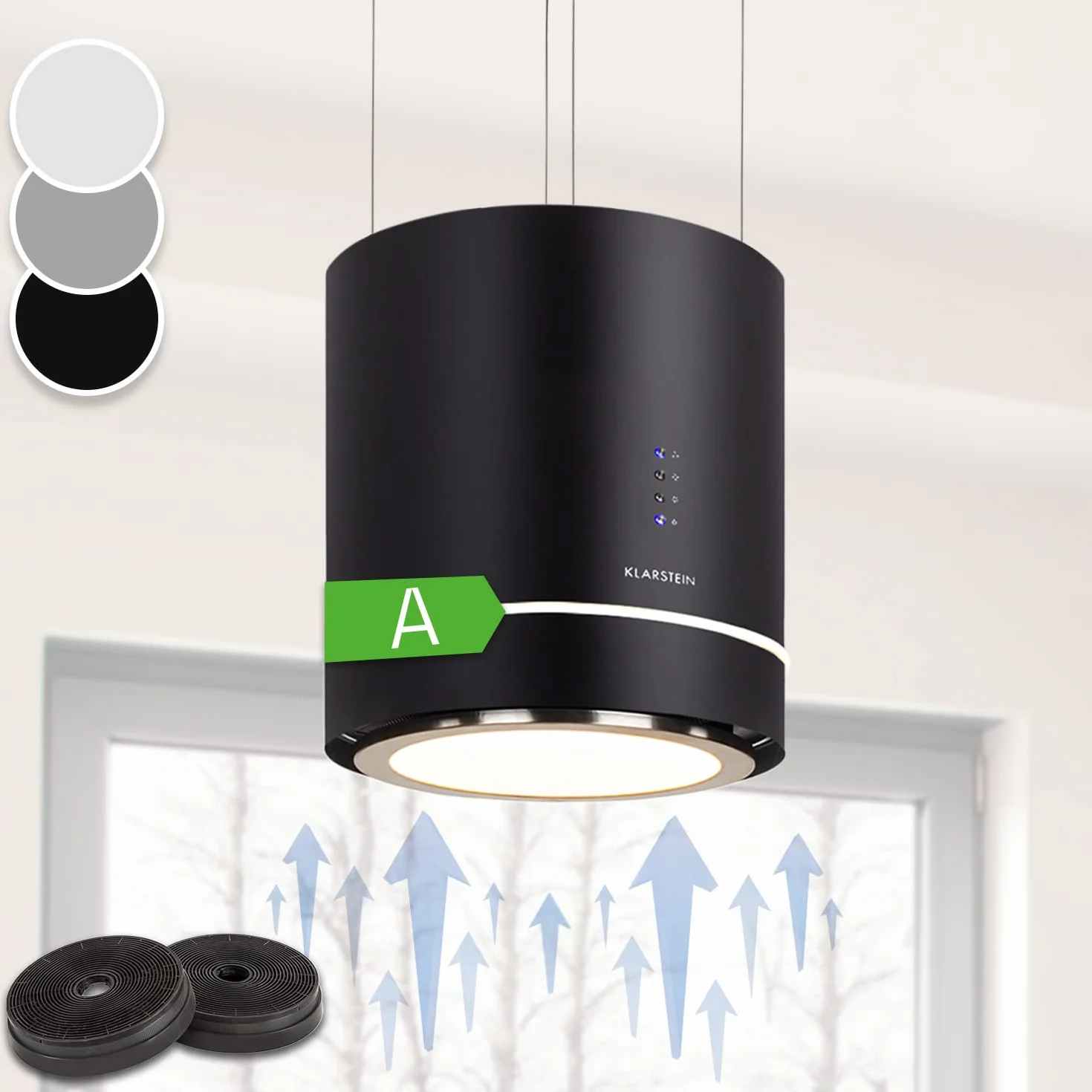 Klarstein Tron Ambience Campana extractora isla 165 W 540m³/h 38 cm 3 niveles LED Acero Grafito