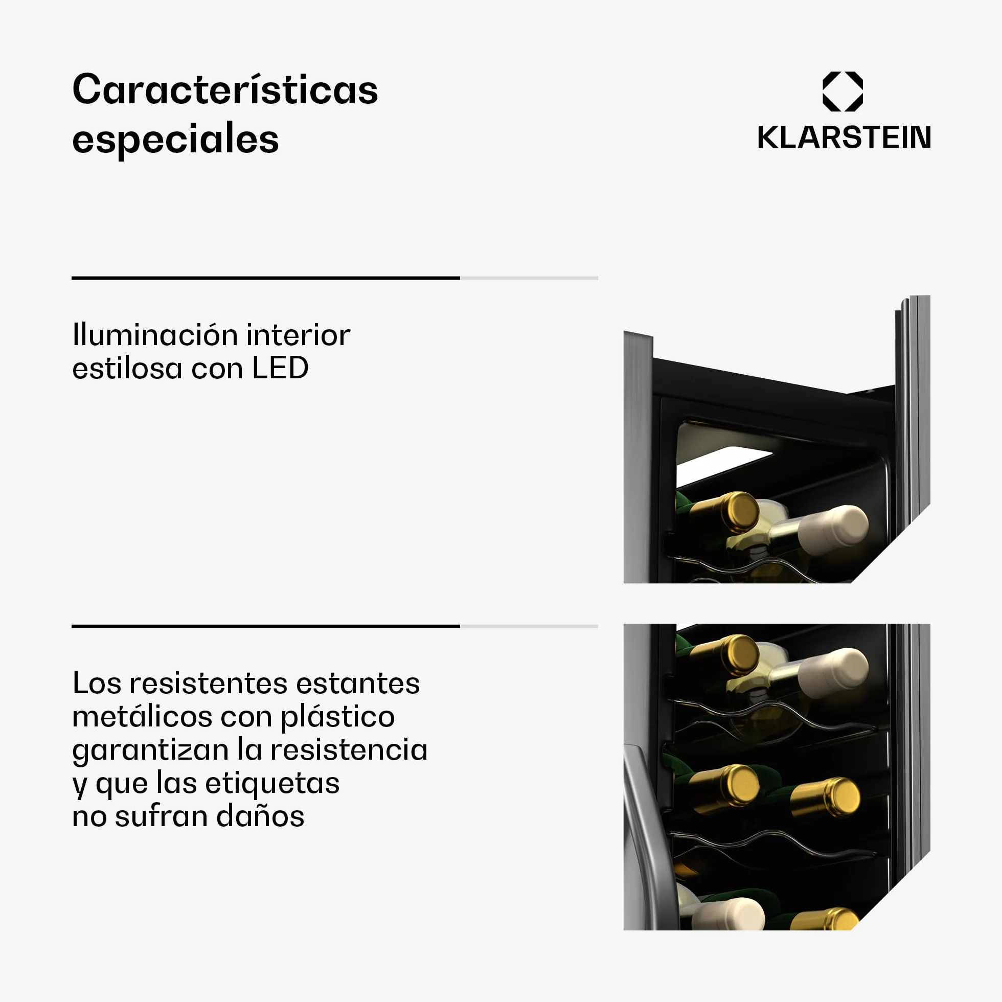 KLARSTEIN Vinamour nevera para vino 2 zonas - 24 botellas, 5-18°C, control táctil, iluminación LED, independiente, acero inoxidable doble puerta, nevera para vino