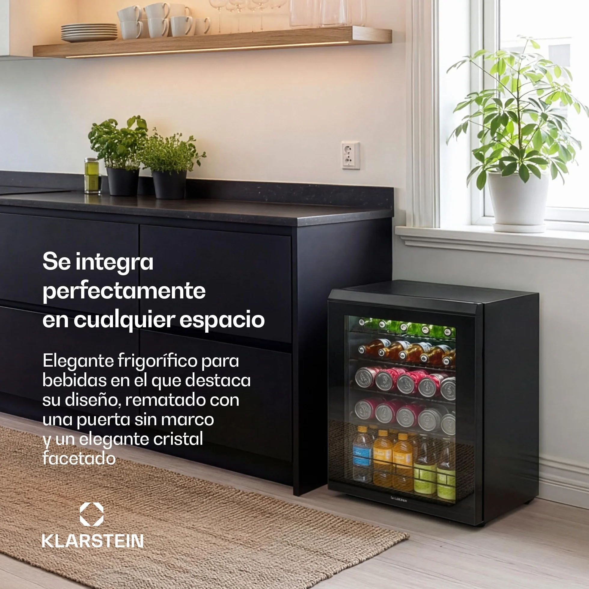 KLARSTEIN Nevera para bebidas Bevora 62 L – Nevera para bebidas con puerta de cristal, control táctil, iluminación LED, temperatura ajustable de 1 a 12 °C, 2 estantes