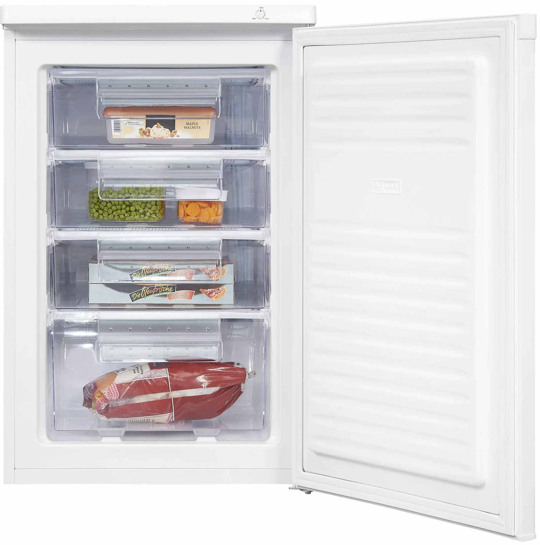 Exquisit Congelador Vertical 91L Blanco Clase E 4 Cajones Puerta Reversible Control Temperatura