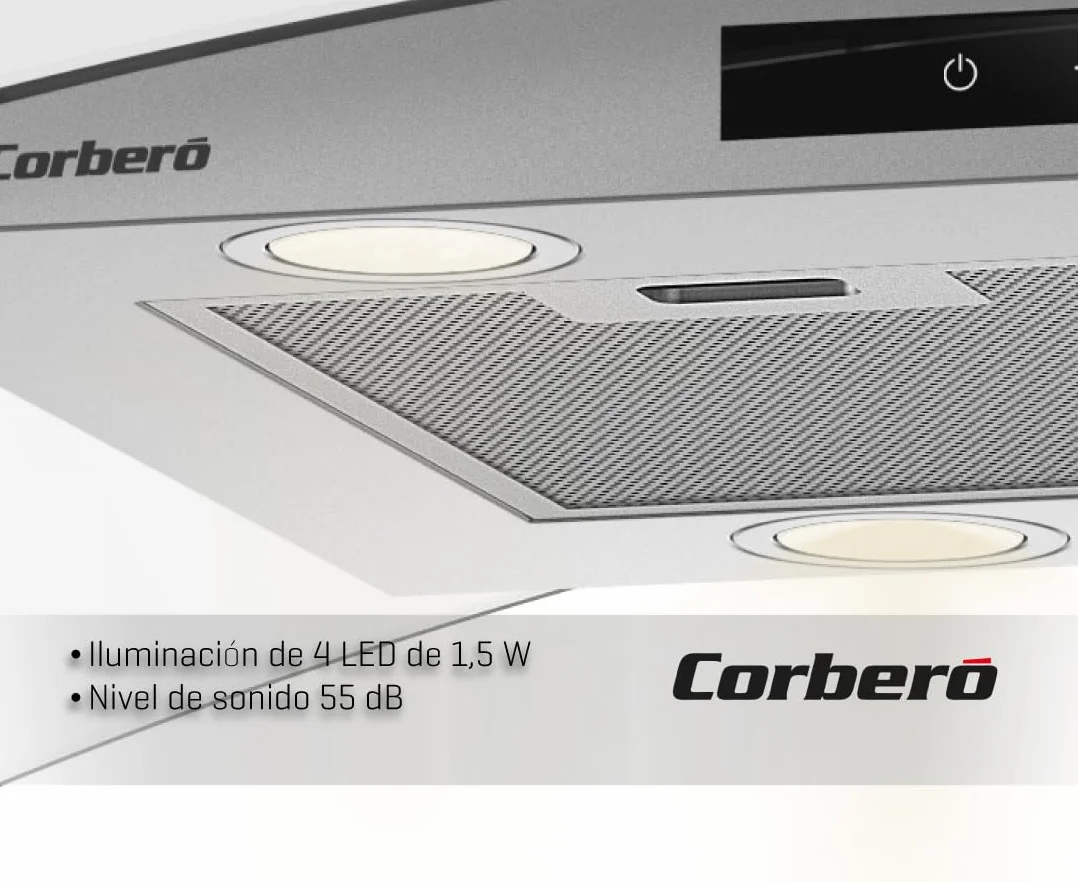 Corberó Campana Extractora Isla 90 cm SIROS9100 946m³/h 66db 296W 6 Velocidades Control Touch Inox