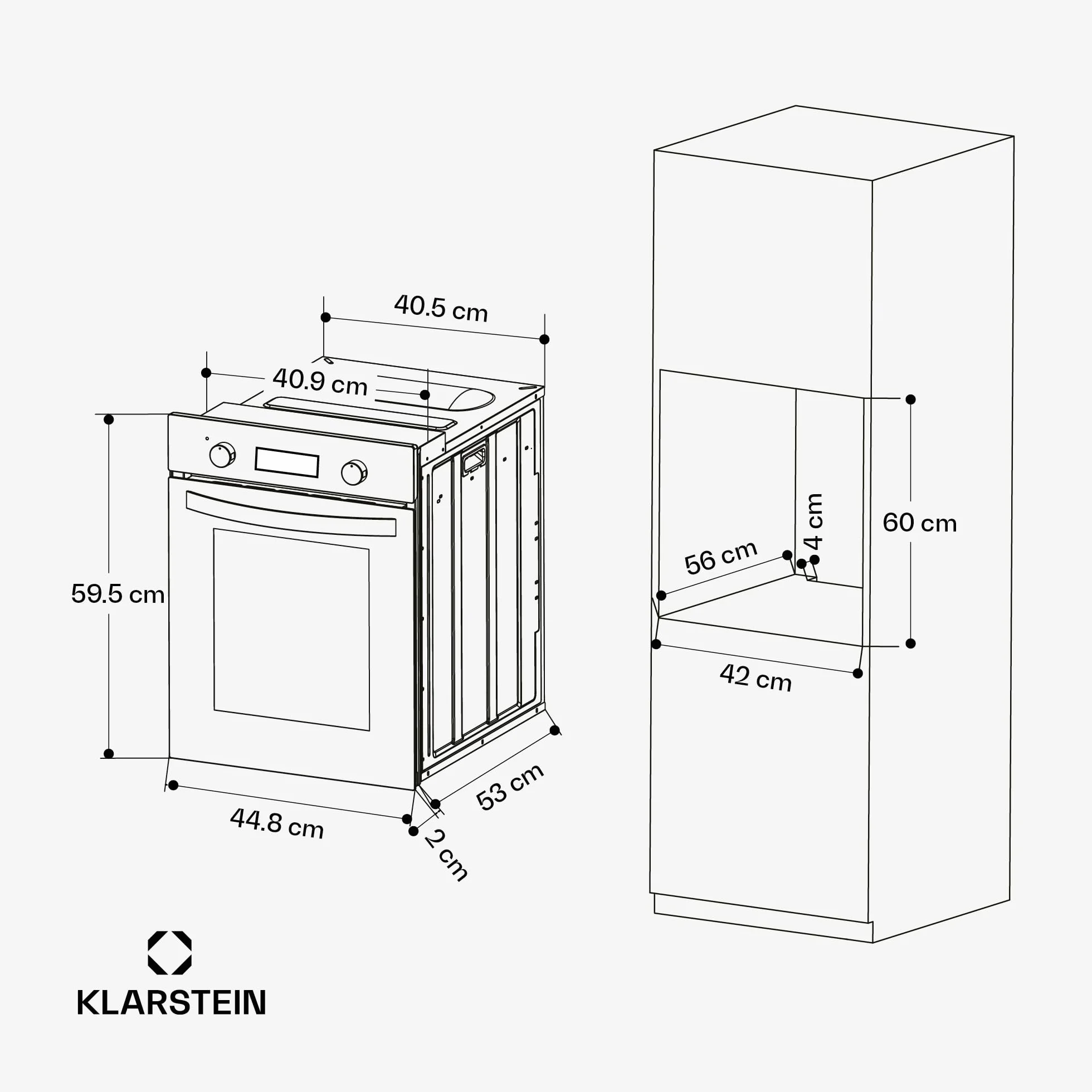 Klarstein SmartSlim Horno Eléctrico Empotrable 49L 9 Funciones Grill Ventilado Cristal Negro Clase A 45 cm