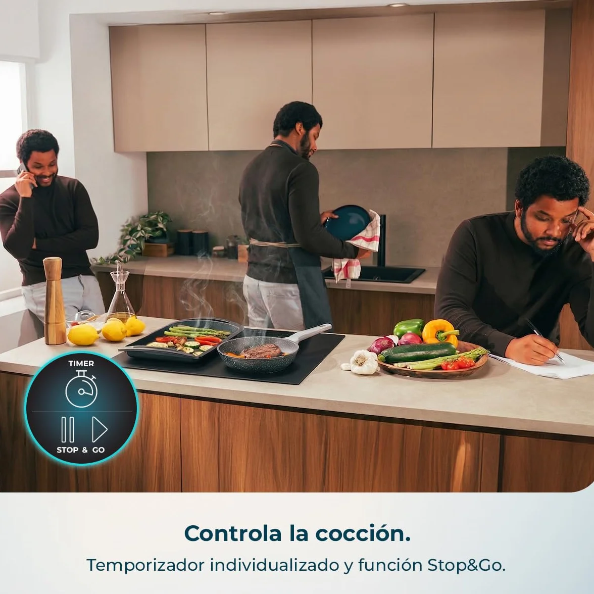 Cecotec Placa de Inducción 4 Fuegos Bolero Squad I 4700 TitanicZone ShieldGlass 7400W Touch Slider Control
