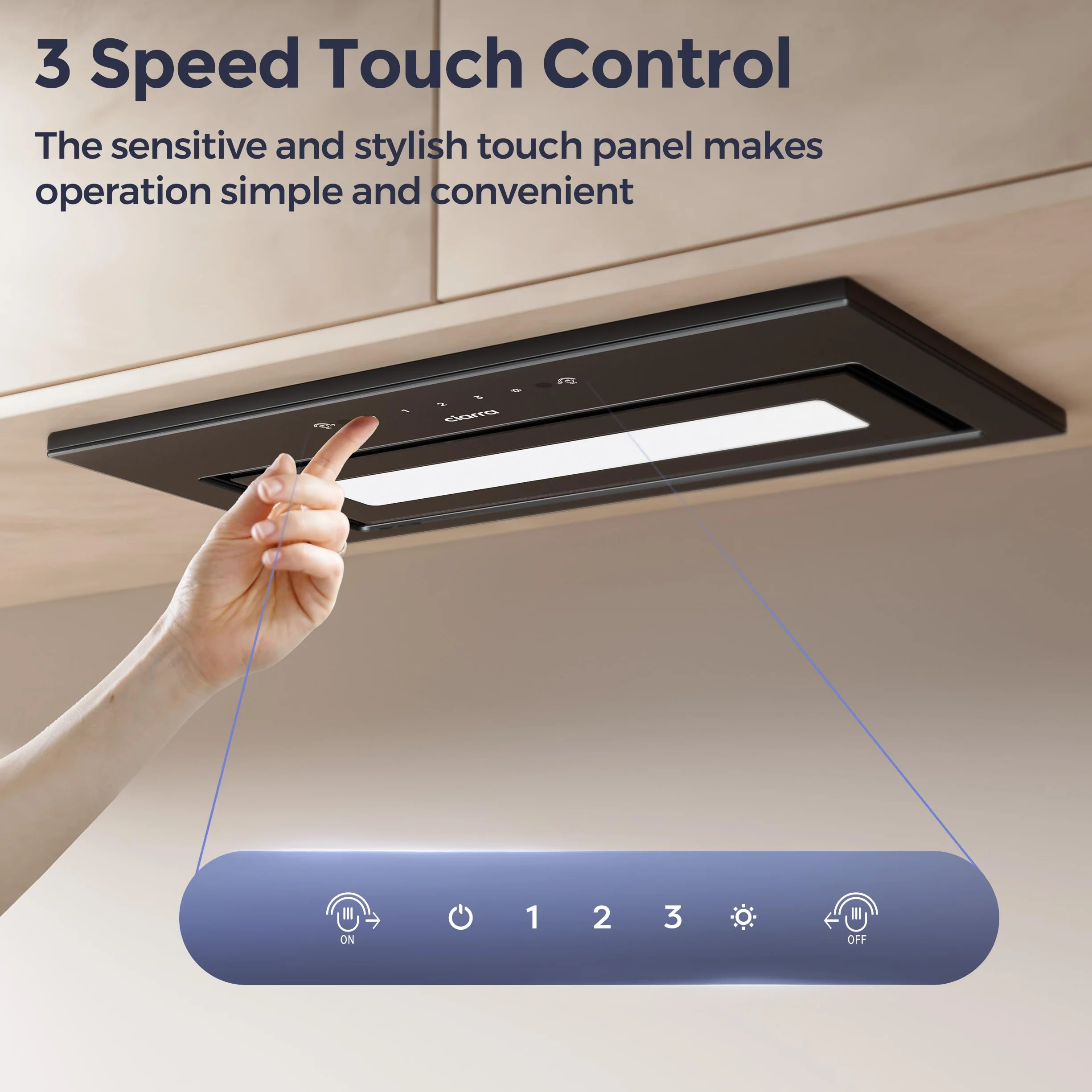 Campana Extractora Encastrable Ciarra CBCB5931B 460 m³/h Clase A 52cm 3 Velocidades Control por Gestos Acero Inoxidable Negro