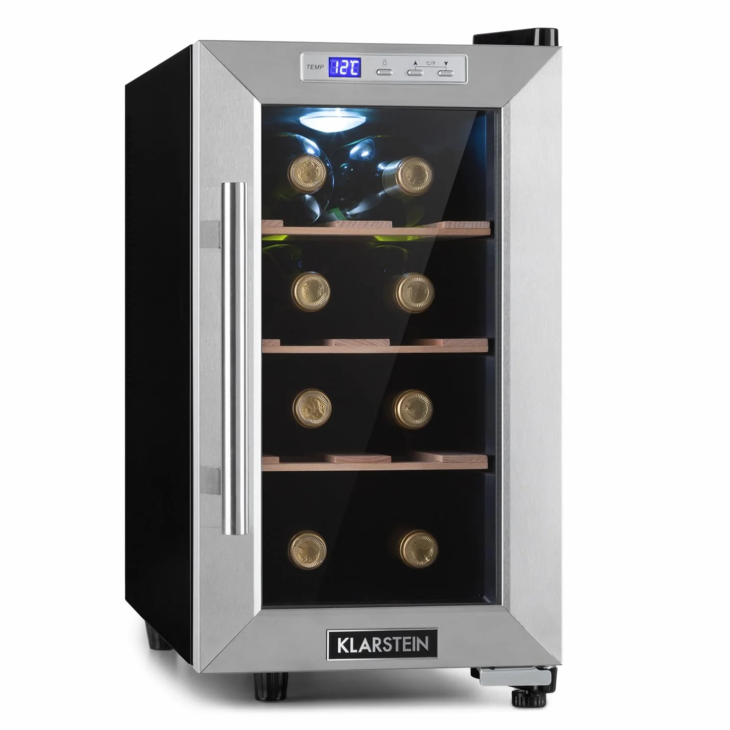 KLARSTEIN Vinoteca 6 Botellas, Nevera Vinos de Una Zona, Nevera Expositora Vino y Cerveza, Vinoteca Pequeña Interior y Exterior con Puerta de Cristal, Nevera Vino Protección UV, Panel Táctil, 4-22°C