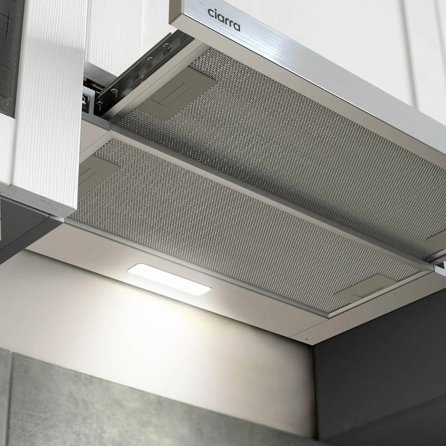 CIARRA CBCS6906D Campana Extractora Telescópica de Cocina de 60 cm 370 m³ / h Campana de Chimenea de Acero Inoxidable Modo Extracción 2 Niveles Iluminación LED y Filtros de Grasa