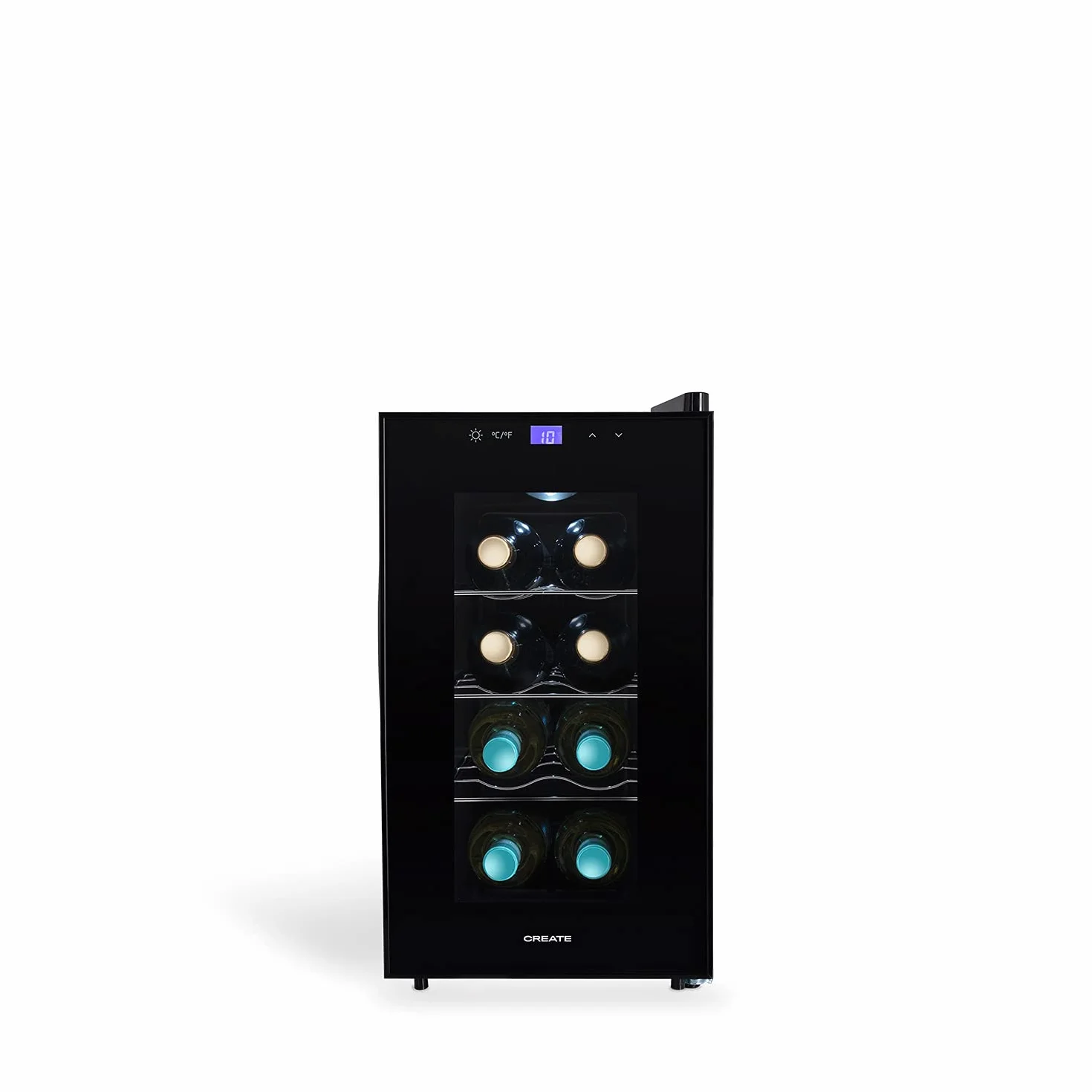 CREATE / WINECOOLER S/Vinoteca de 8 botellas Negra / 23L. 60W Luz LED. Display Digital. 3 Estantes. Doble Aislamiento. Zonas de temperatura de 11-18 grado