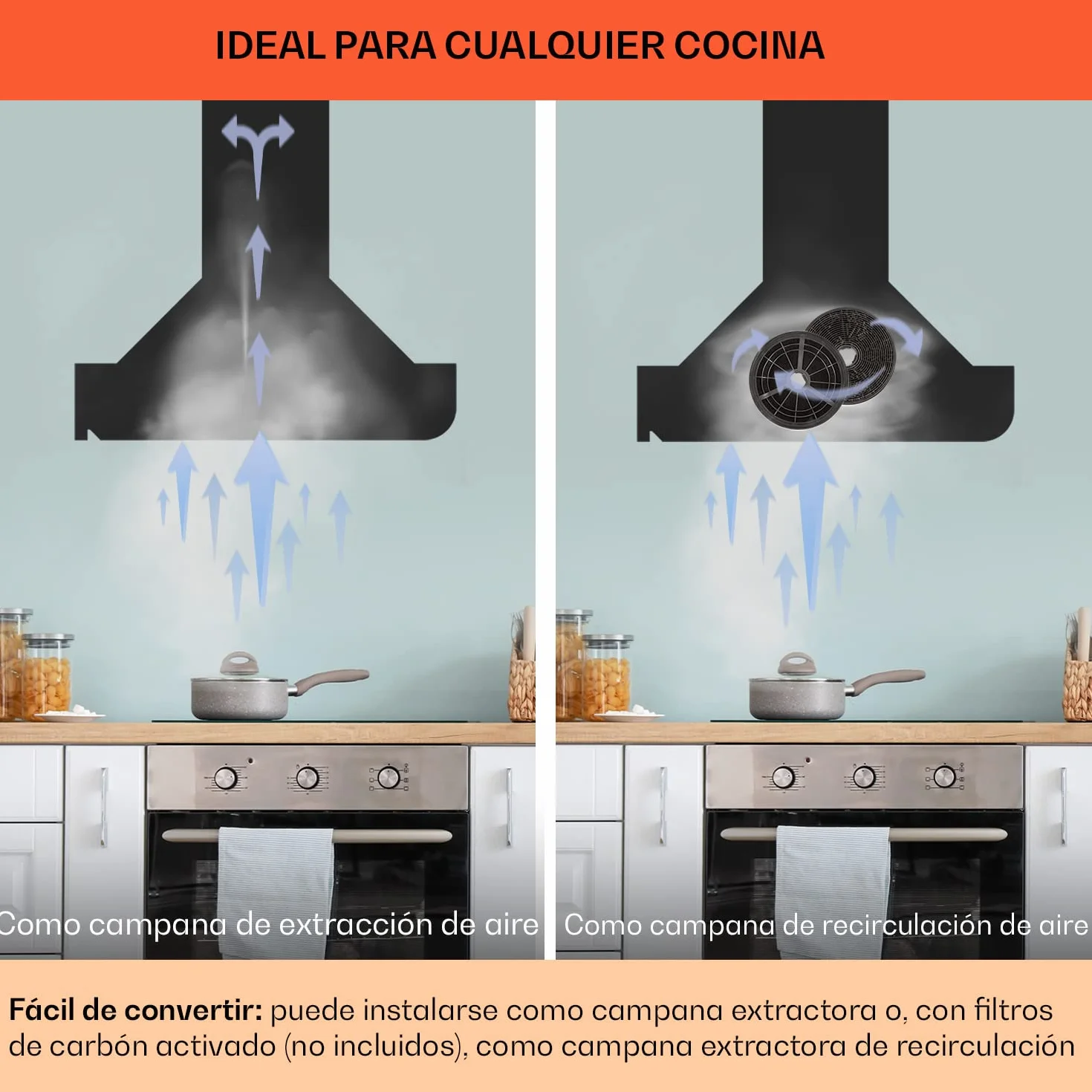 Klarstein Campana Extractora 90 cm, Extractor Cocina para Pared con Filtro Aluminio Antigrasa para Lavavajillas, Flujo Aire 645m³/h, Luces LEDs, Campanas de Cocina, Extractores con Montaje de Pared