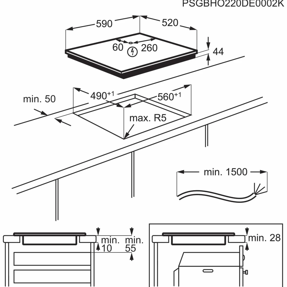 AEG TN63IP0BFB Placa de Inducción, 60 cm, 3 Zonas de Cocción, Sistema Hob2Hood, Función PowerBoost y Pausa, Controles Deslizantes Independientes, Temporizador Individual, Doble Biselado, Negro