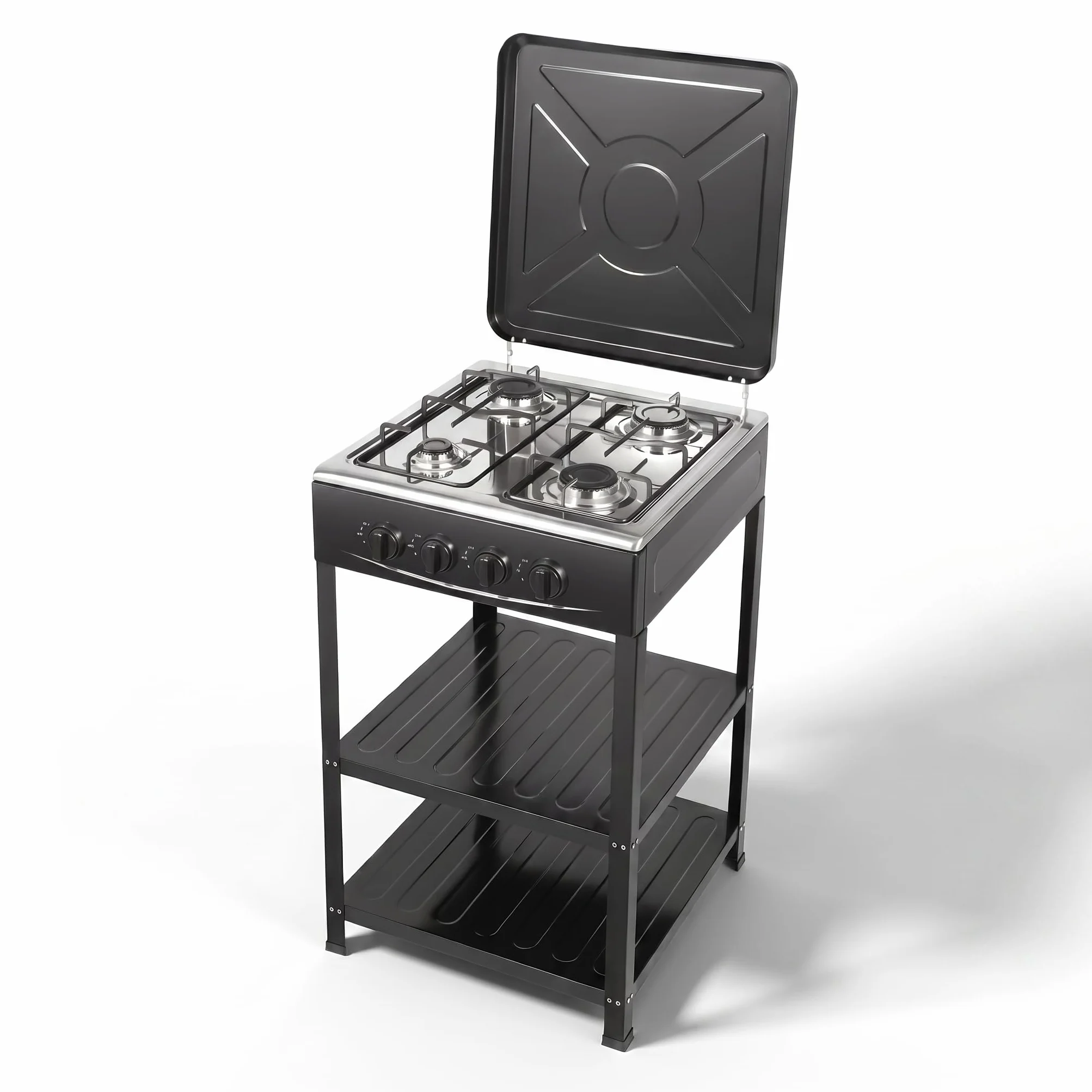 Cocina de gas de 4 fuegos con estante de 2 niveles, cocina de gas integrada para el hogar, estufa de camping, cocina de gas para propano, gas natural, placa de gas
