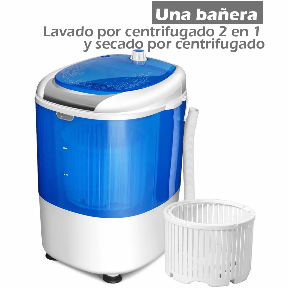 COSTWAY 2,5 kg Lavadora Portatil, 170W Mini Lavadora Semiautomática con Centrifugador para Camping, 2 en 1 Lavadora Pequeña con Pulsador y Bañera Giratoria para Viajes y Caravanas Camper
